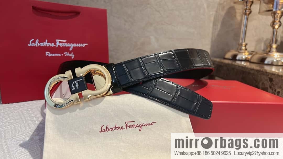 Ferragamo Ferragamo, Exquisite Figure 8 Metal Buckle Men's 3.8cm Belt
