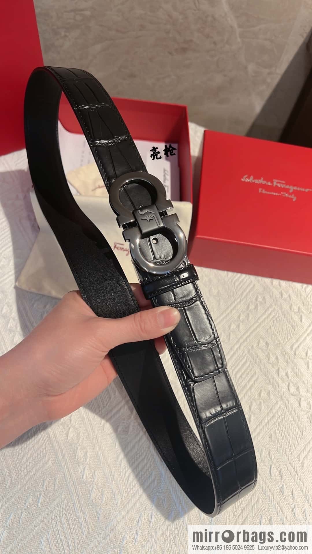 Ferragamo Ferragamo, Exquisite Figure 8 Metal Buckle Men's 3.8cm Belt