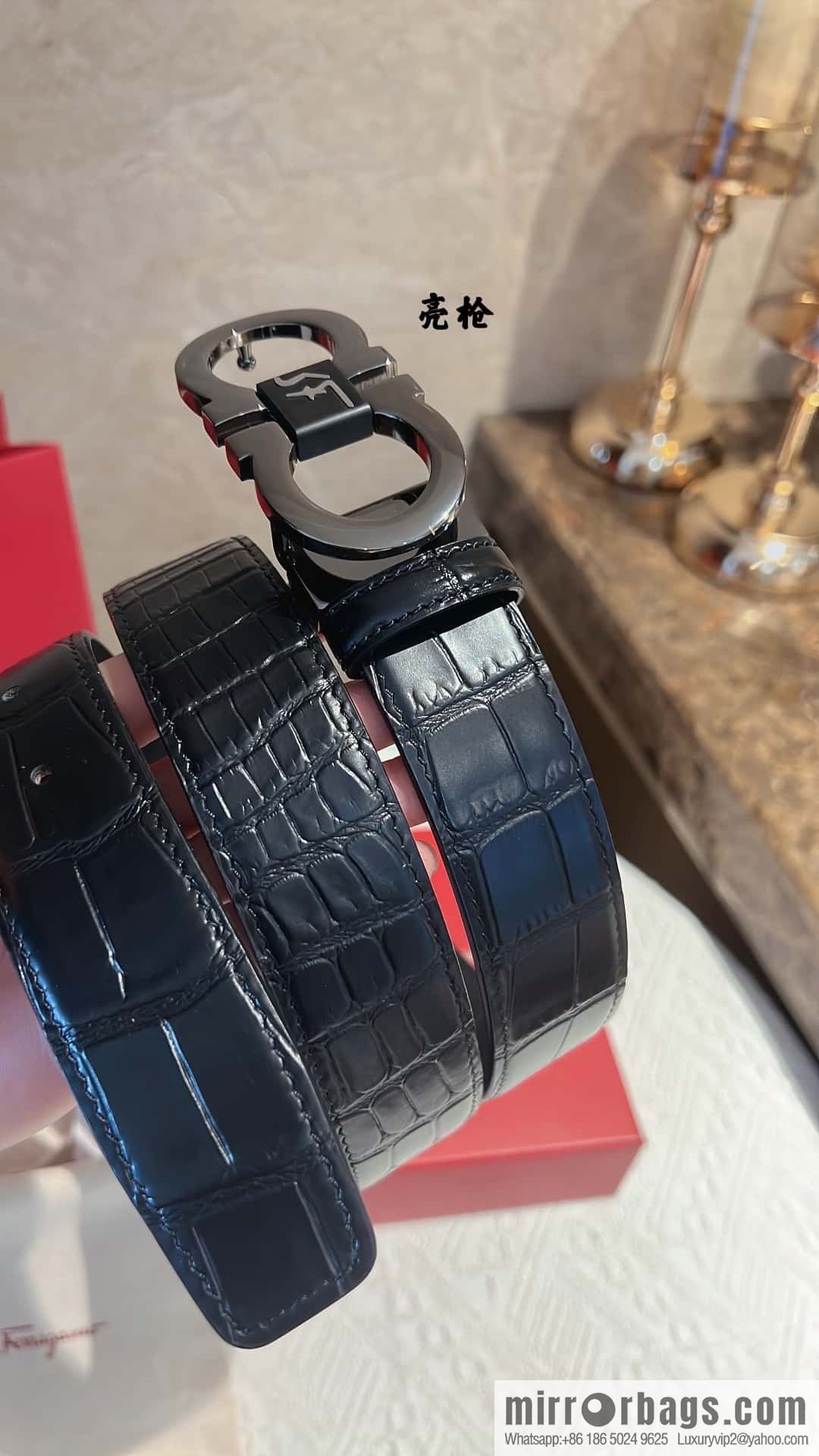 Ferragamo Ferragamo, Exquisite Figure 8 Metal Buckle Men's 3.8cm Belt