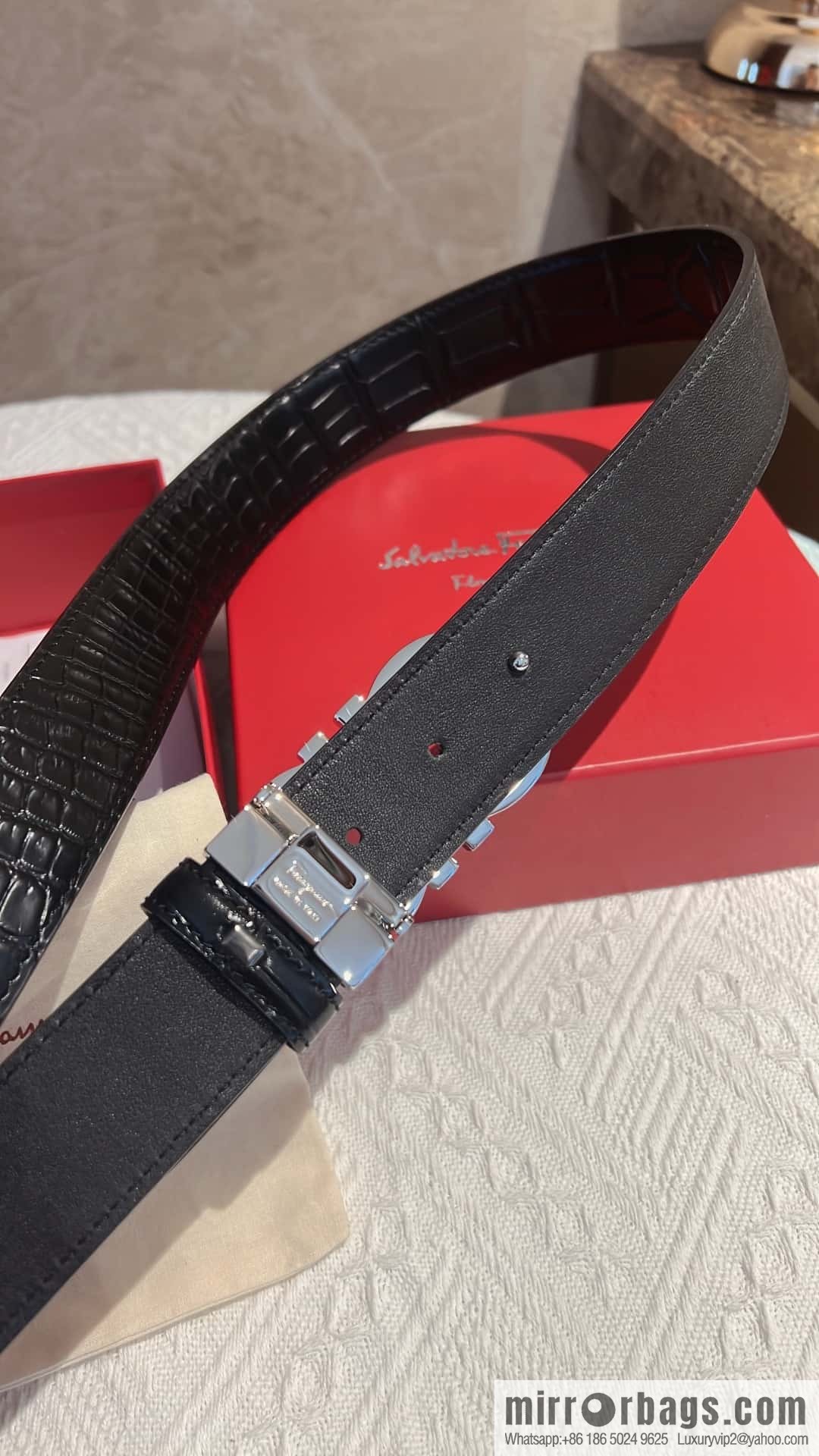 Ferragamo Ferragamo, Exquisite Figure 8 Metal Buckle Men's 3.8cm Belt