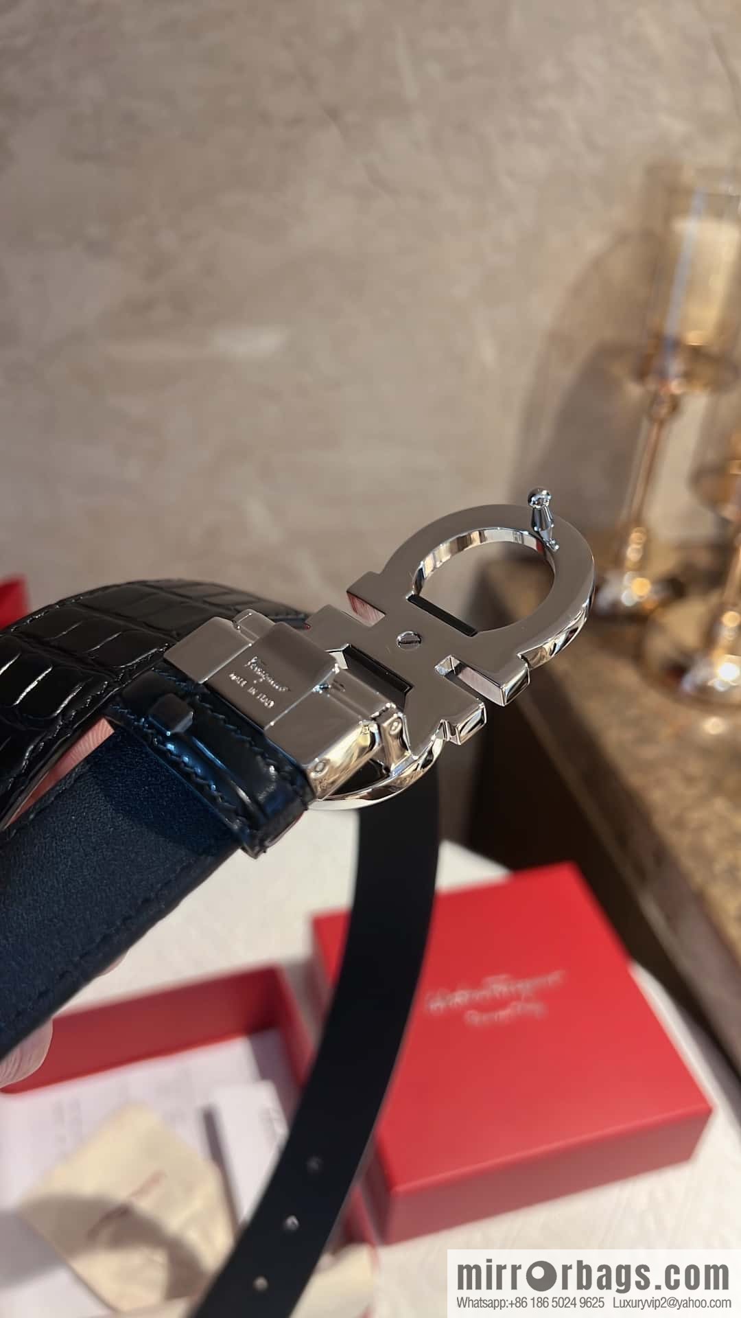 Ferragamo Ferragamo, Exquisite Figure 8 Metal Buckle Men's 3.8cm Belt