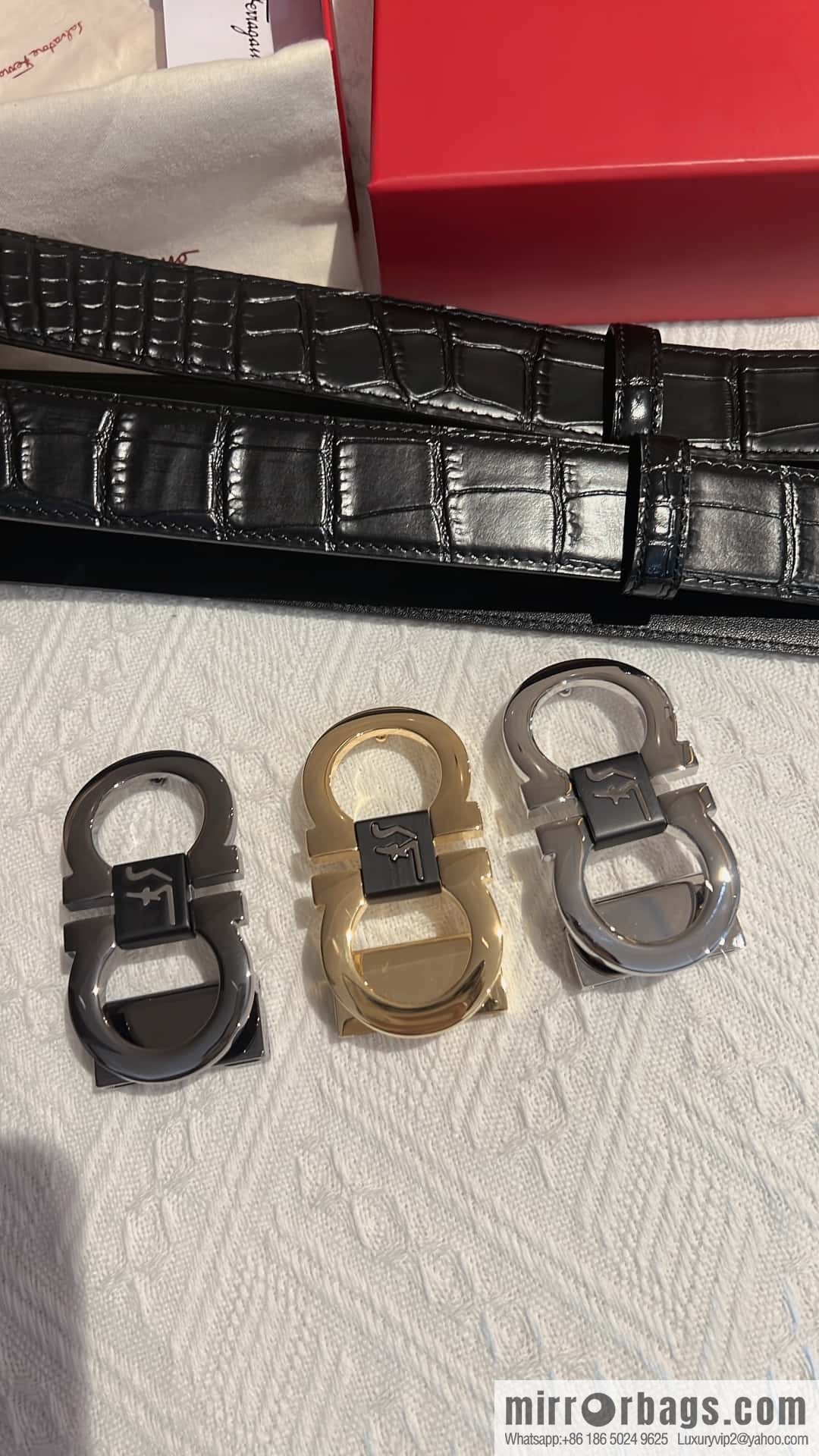 Ferragamo Ferragamo, Exquisite Figure 8 Metal Buckle Men's 3.8cm Belt