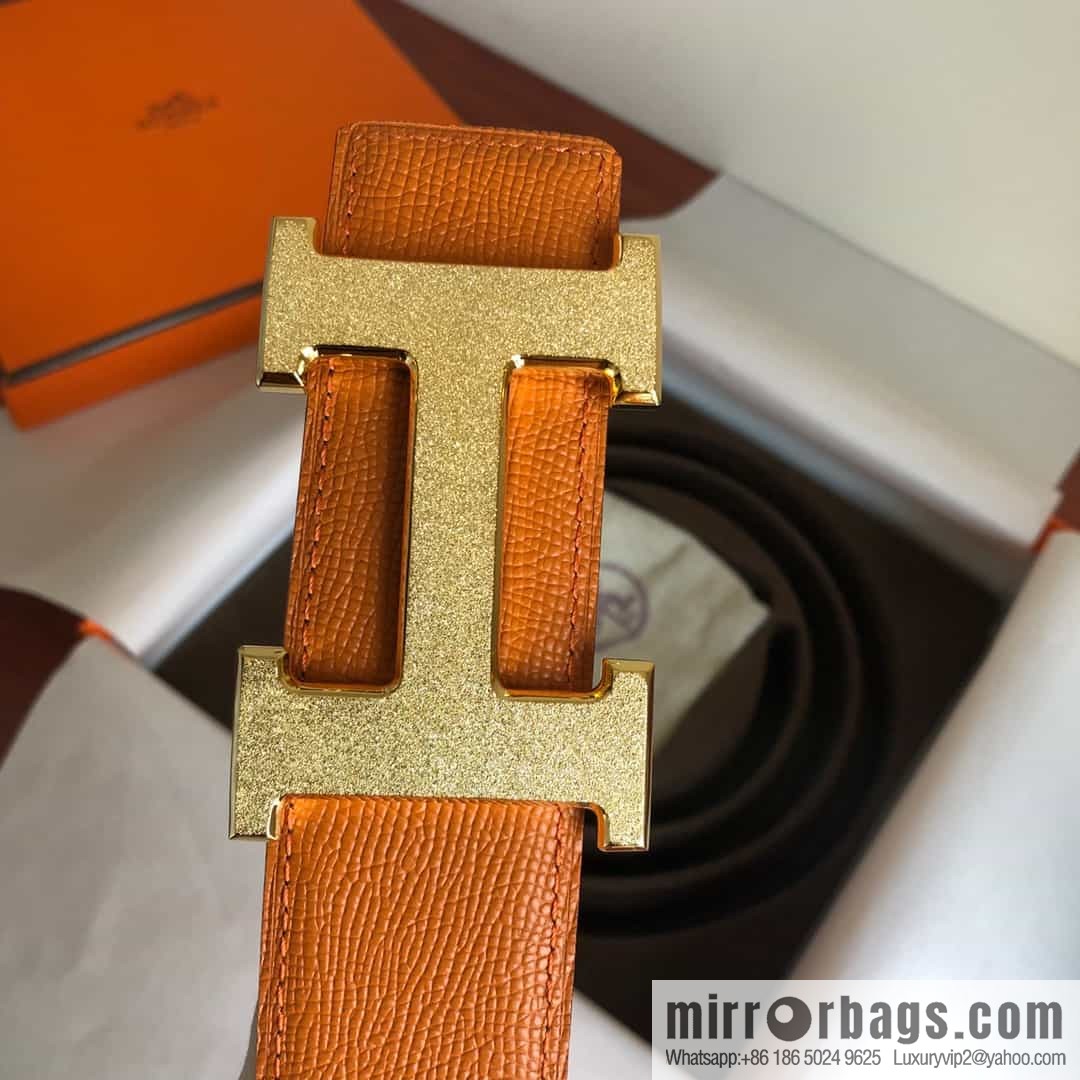 Hermes, Stainless Steel Rolling Sand Metal Buckle Men's 3.8cm Belt