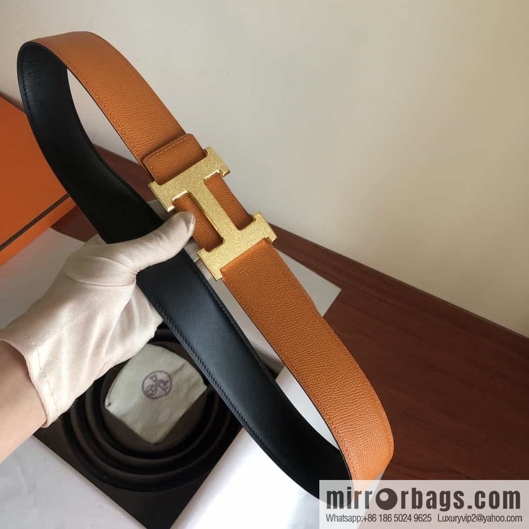 Hermes, Stainless Steel Rolling Sand Metal Buckle Men's 3.8cm Belt