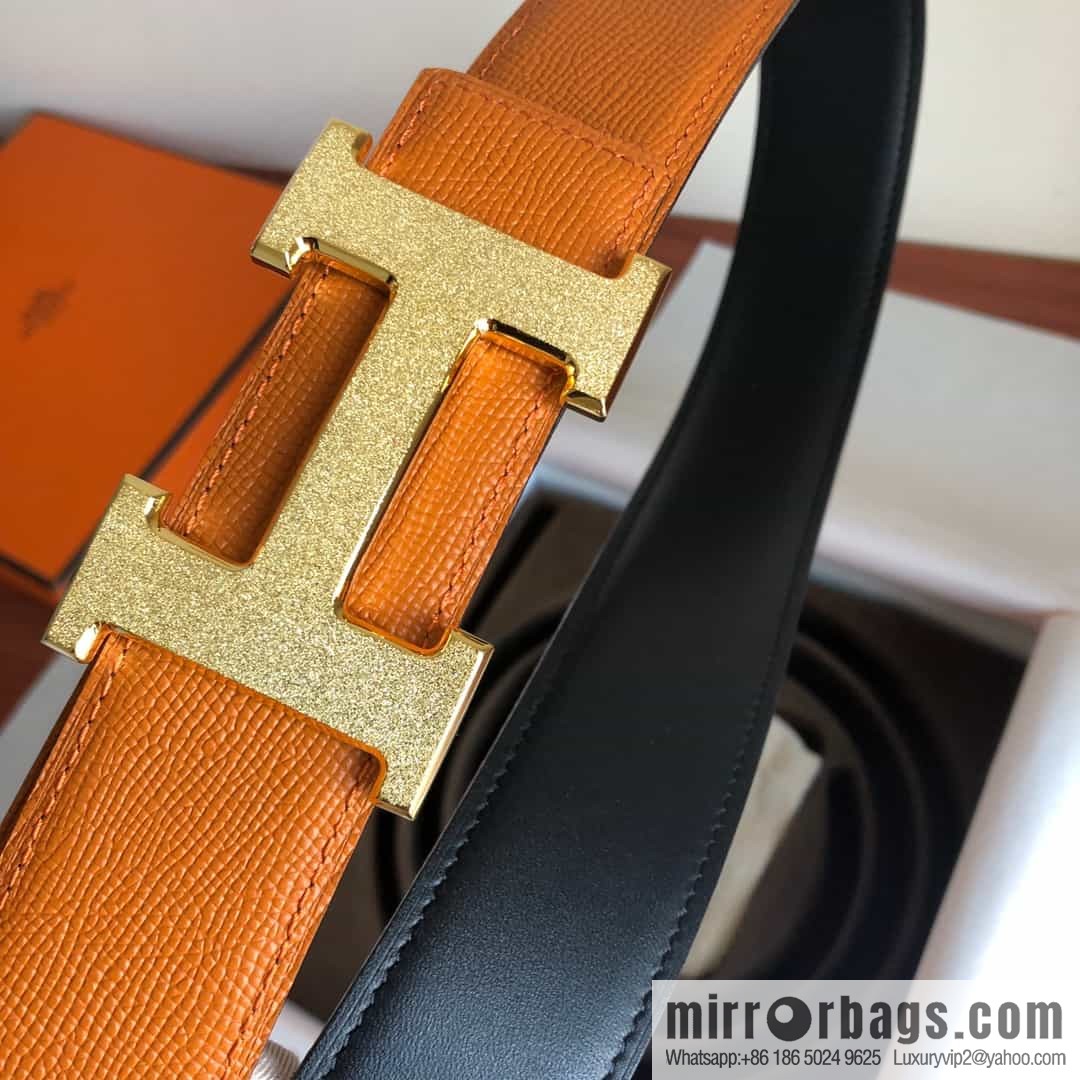 Hermes, Stainless Steel Rolling Sand Metal Buckle Men's 3.8cm Belt