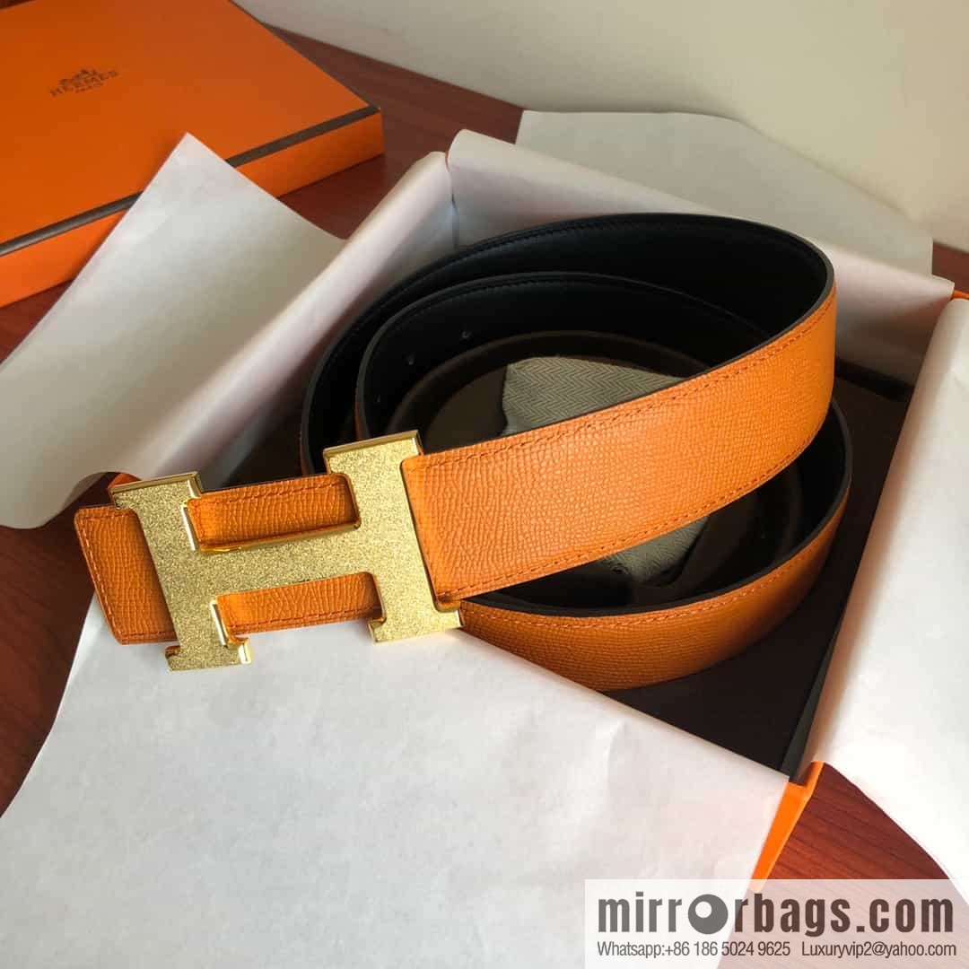 Hermes, Stainless Steel Rolling Sand Metal Buckle Men's 3.8cm Belt