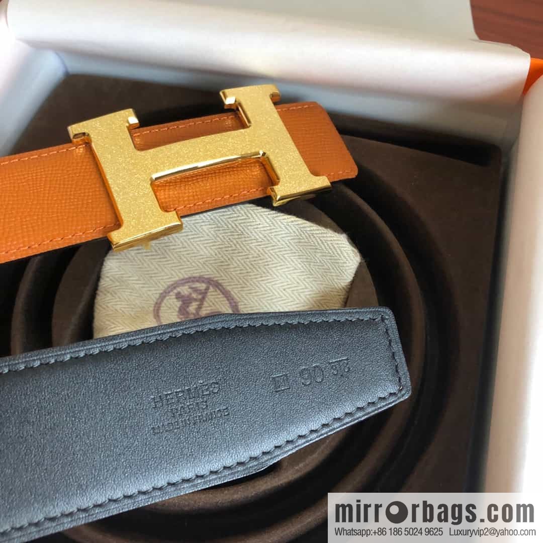Hermes, Stainless Steel Rolling Sand Metal Buckle Men's 3.8cm Belt