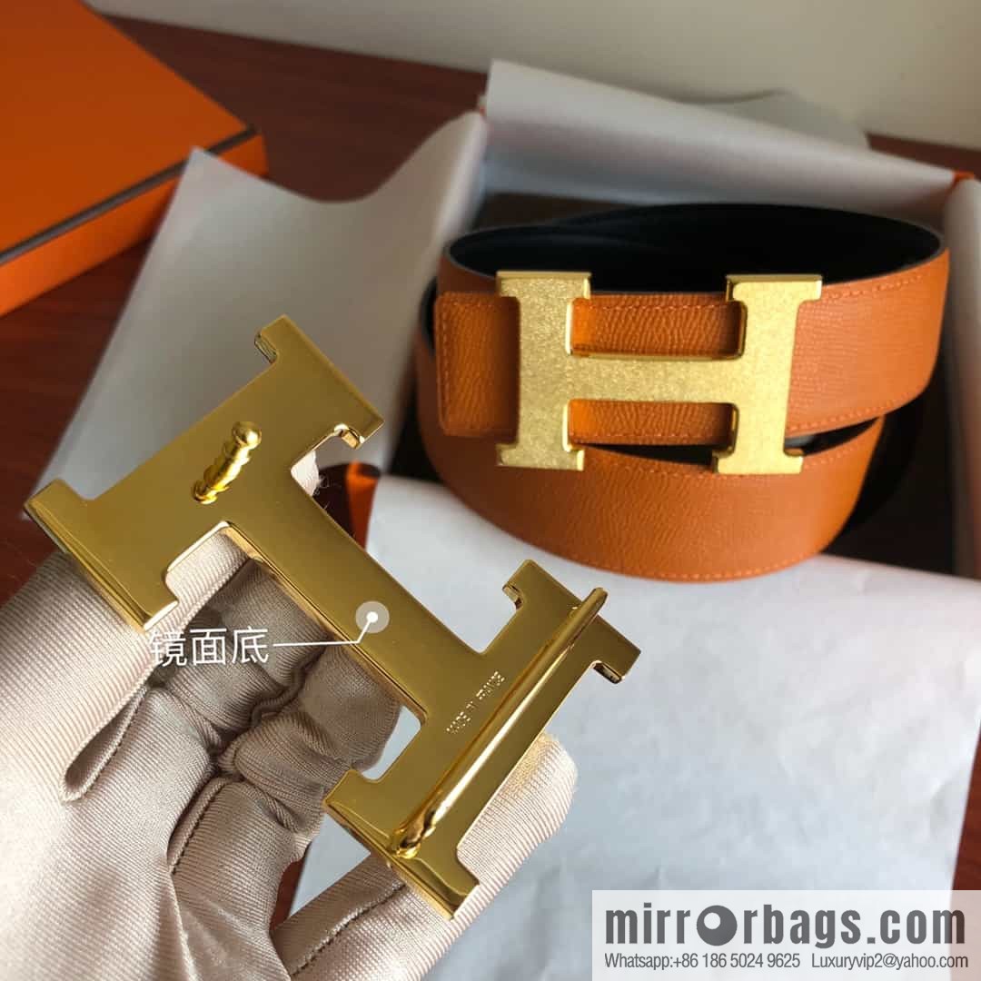 Hermes, Stainless Steel Rolling Sand Metal Buckle Men's 3.8cm Belt