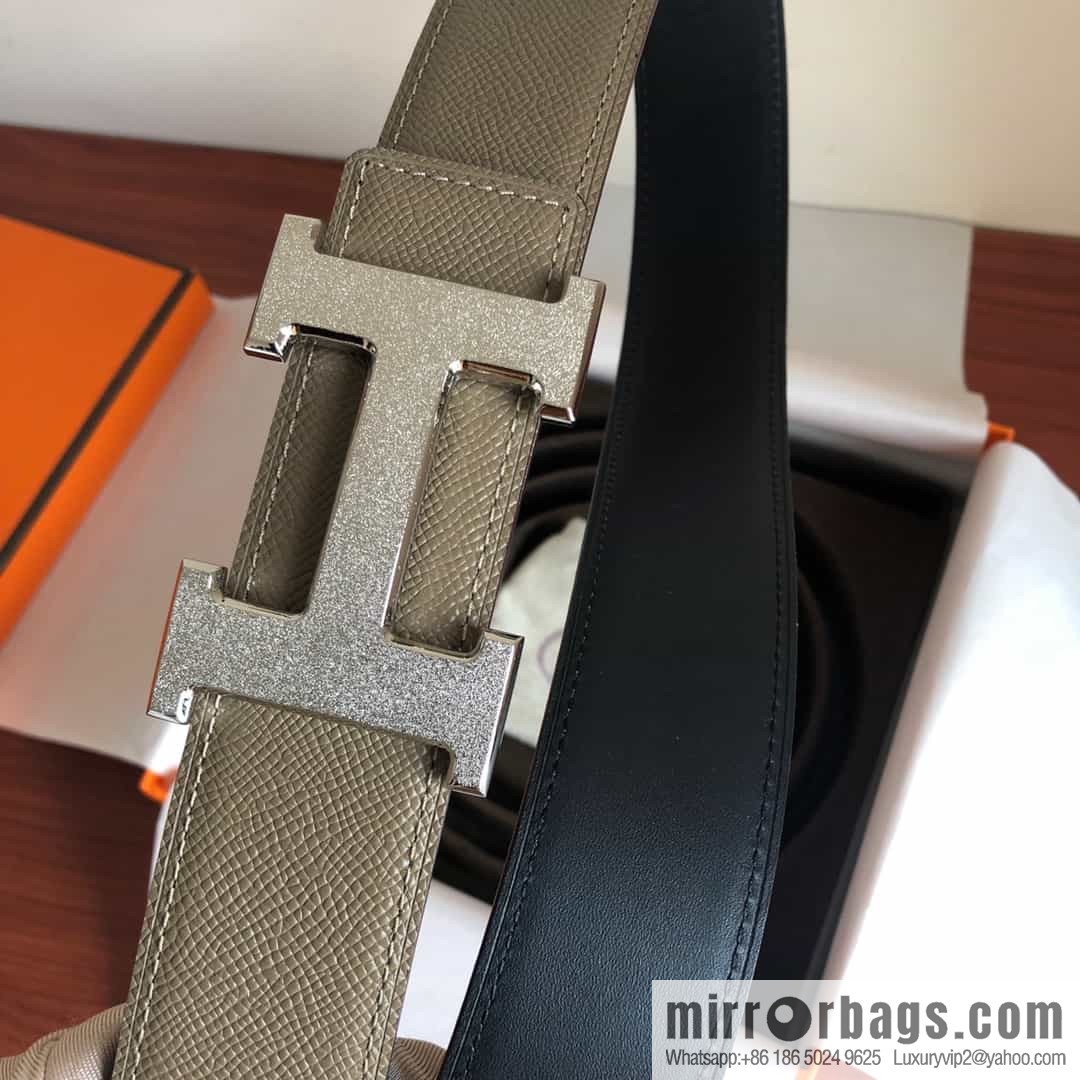 Hermes, Stainless Steel Rolling Sand Metal Buckle Men's 3.8cm Belt