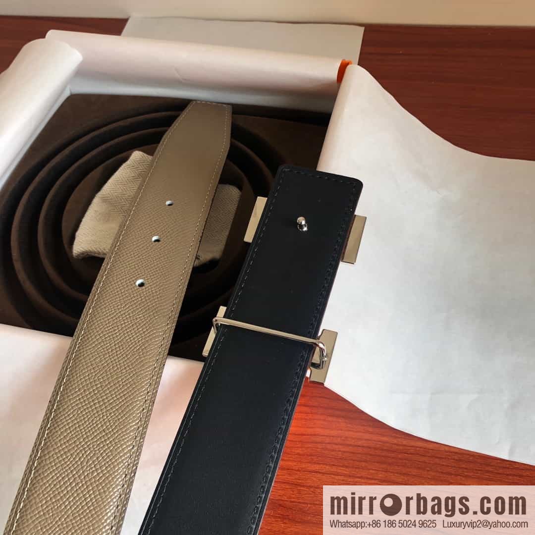 Hermes, Stainless Steel Rolling Sand Metal Buckle Men's 3.8cm Belt