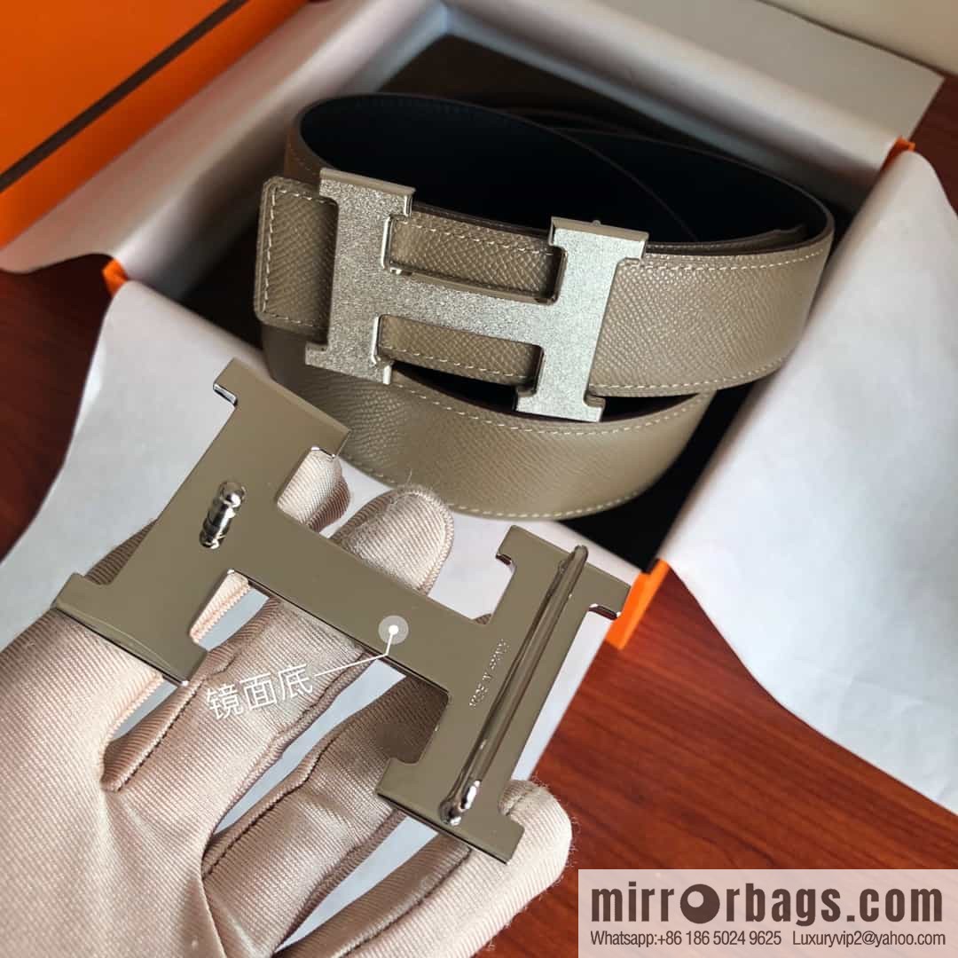 Hermes, Stainless Steel Rolling Sand Metal Buckle Men's 3.8cm Belt