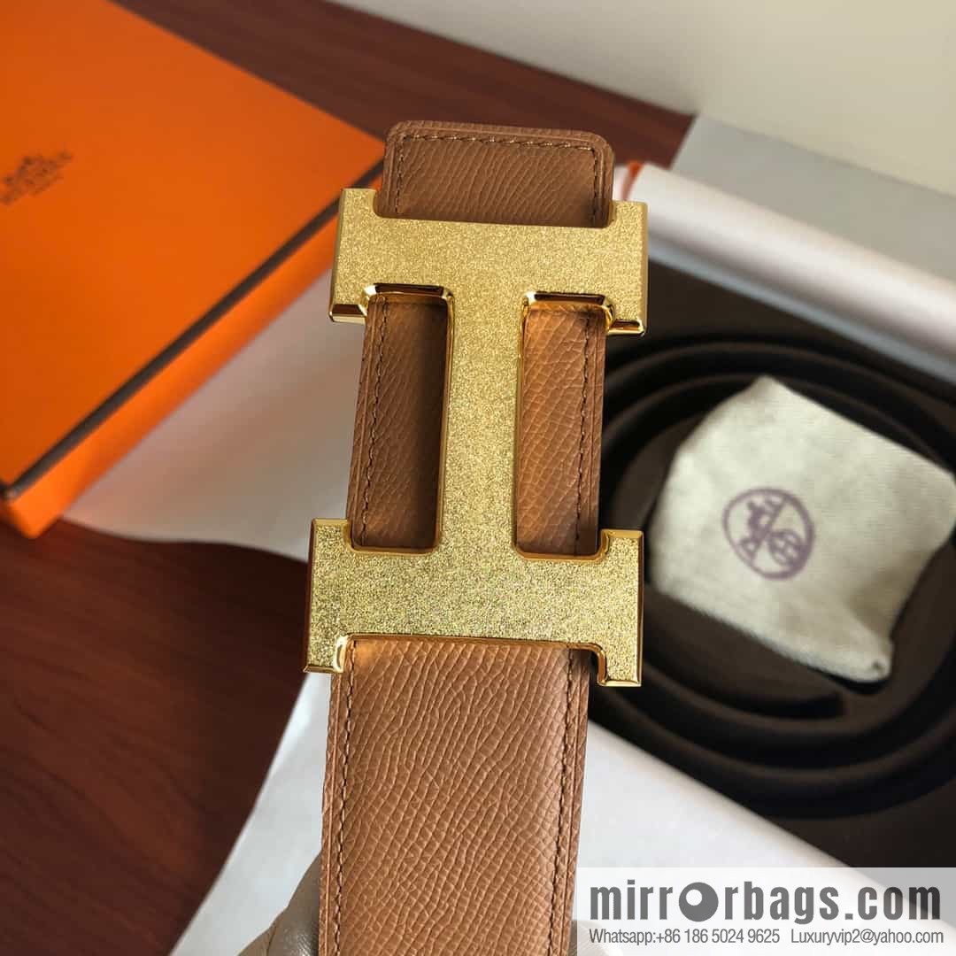 Hermes, Stainless Steel Rolling Sand Metal Buckle Men's 3.8cm Belt