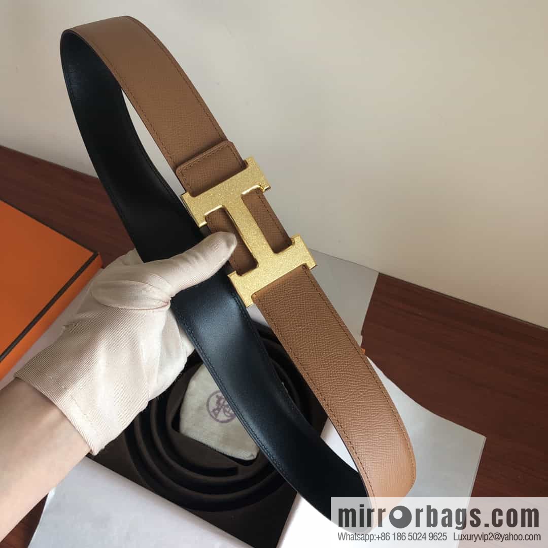 Hermes, Stainless Steel Rolling Sand Metal Buckle Men's 3.8cm Belt