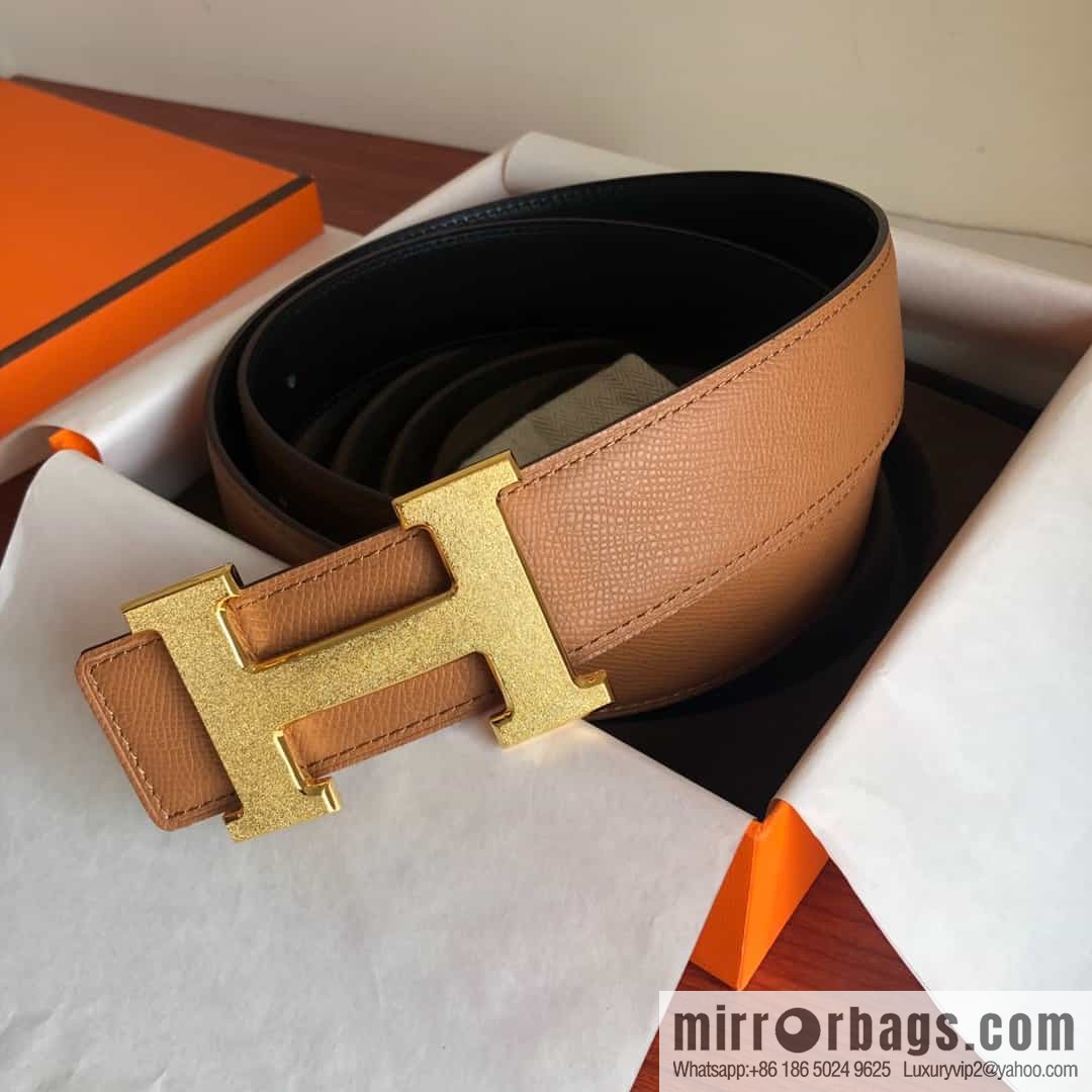Hermes, Stainless Steel Rolling Sand Metal Buckle Men's 3.8cm Belt