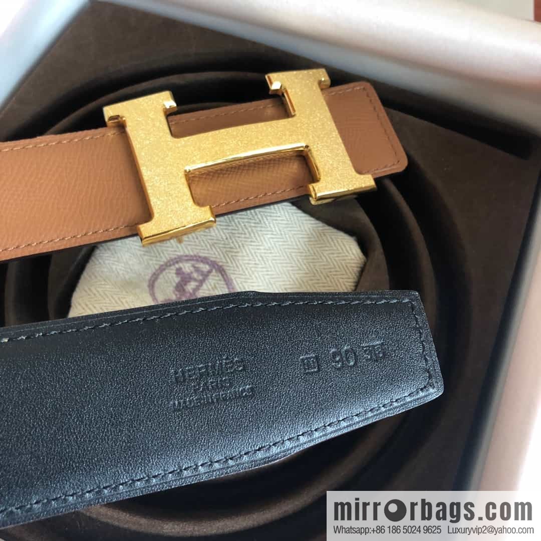 Hermes, Stainless Steel Rolling Sand Metal Buckle Men's 3.8cm Belt