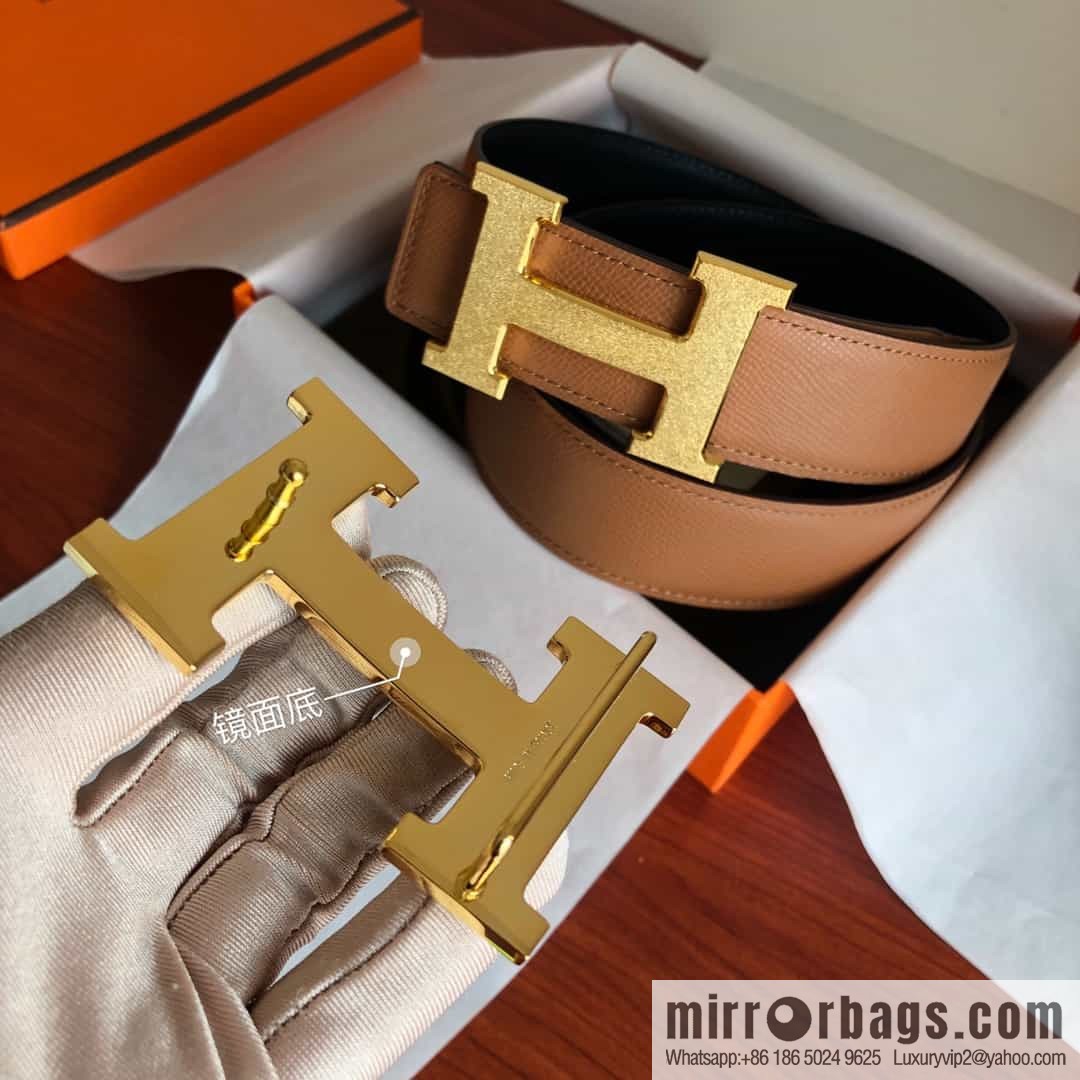 Hermes, Stainless Steel Rolling Sand Metal Buckle Men's 3.8cm Belt