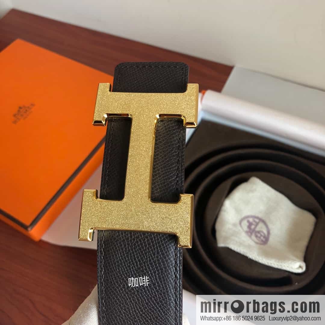 Hermes, Stainless Steel Rolling Sand Metal Buckle Men's 3.8cm Belt