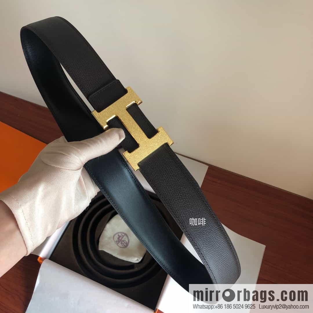 Hermes, Stainless Steel Rolling Sand Metal Buckle Men's 3.8cm Belt