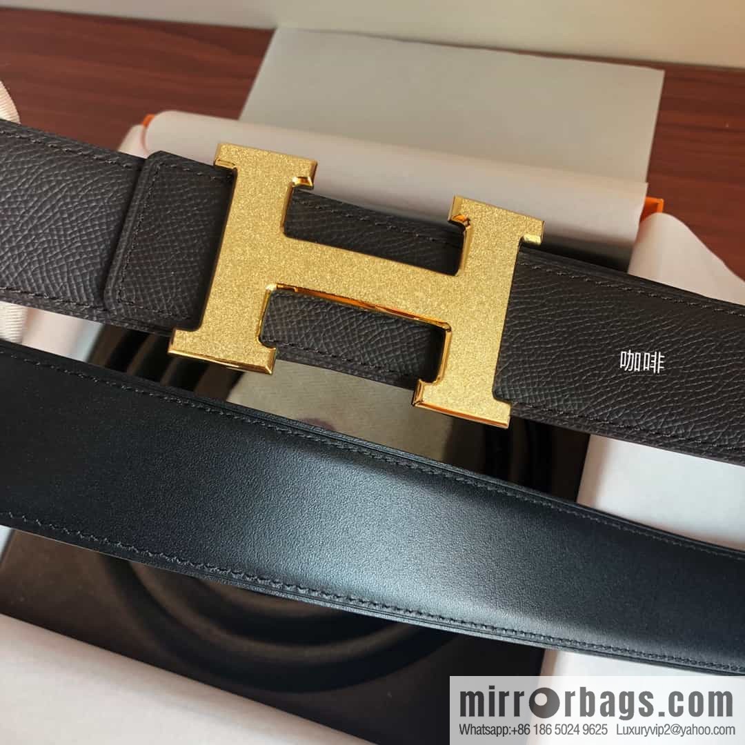 Hermes, Stainless Steel Rolling Sand Metal Buckle Men's 3.8cm Belt
