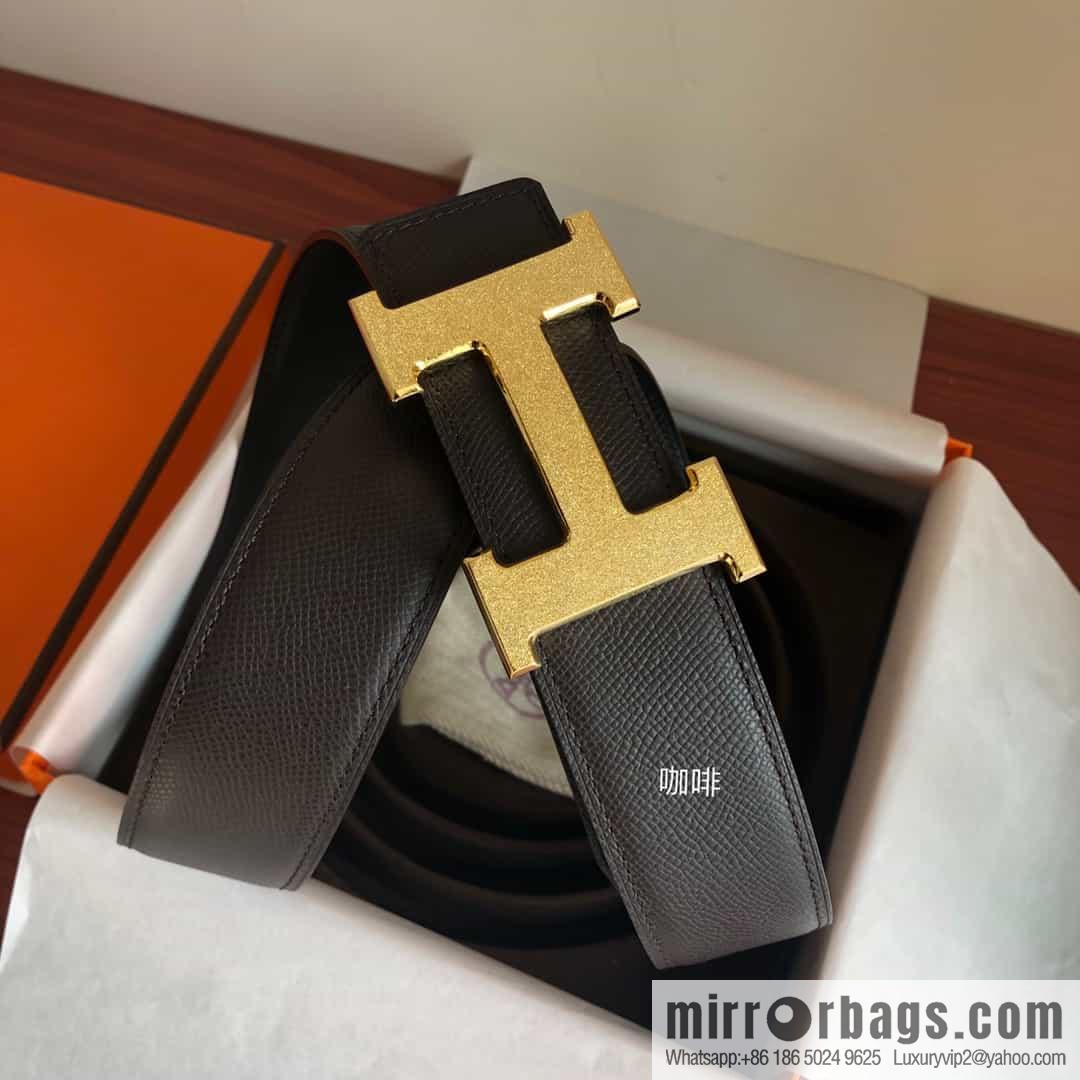 Hermes, Stainless Steel Rolling Sand Metal Buckle Men's 3.8cm Belt