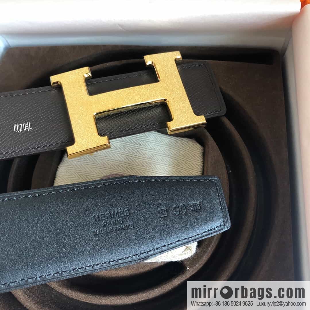 Hermes, Stainless Steel Rolling Sand Metal Buckle Men's 3.8cm Belt