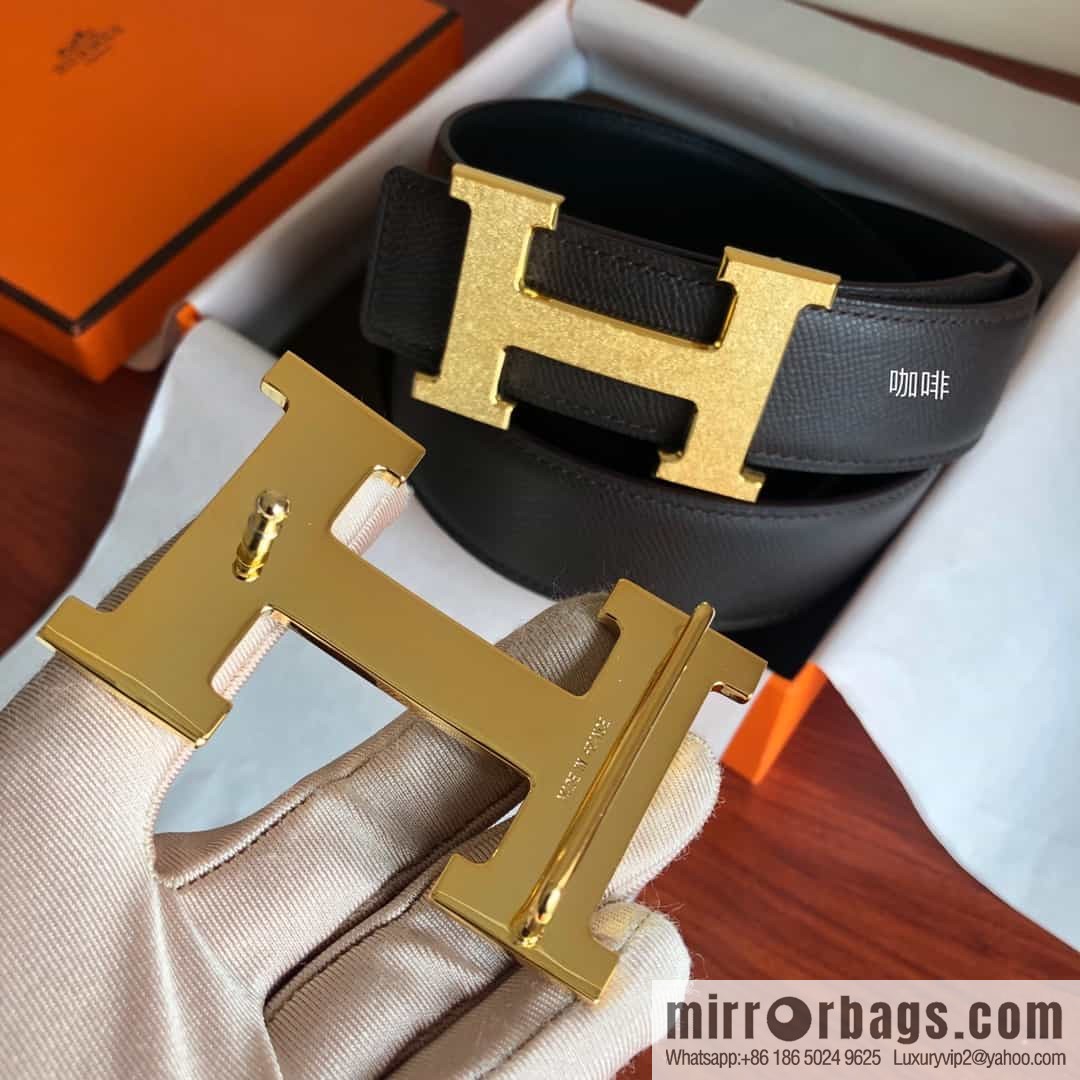 Hermes, Stainless Steel Rolling Sand Metal Buckle Men's 3.8cm Belt