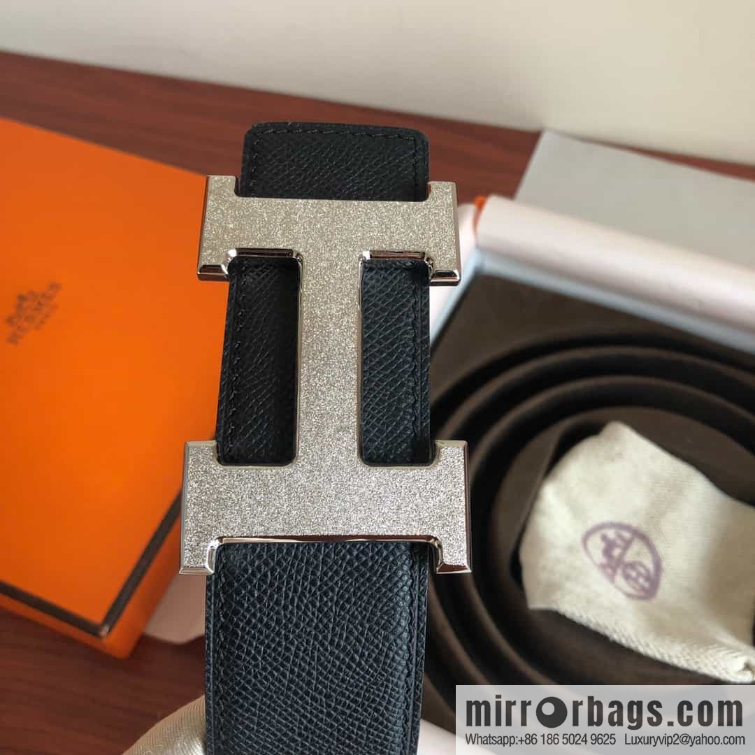 Hermes, Stainless Steel Rolling Sand Metal Buckle Men's 3.8cm Belt