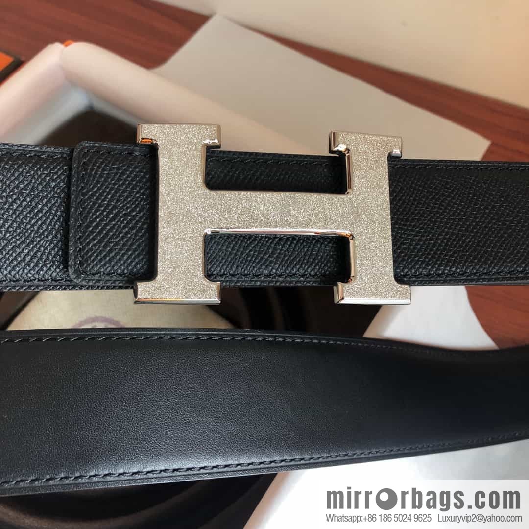 Hermes, Stainless Steel Rolling Sand Metal Buckle Men's 3.8cm Belt