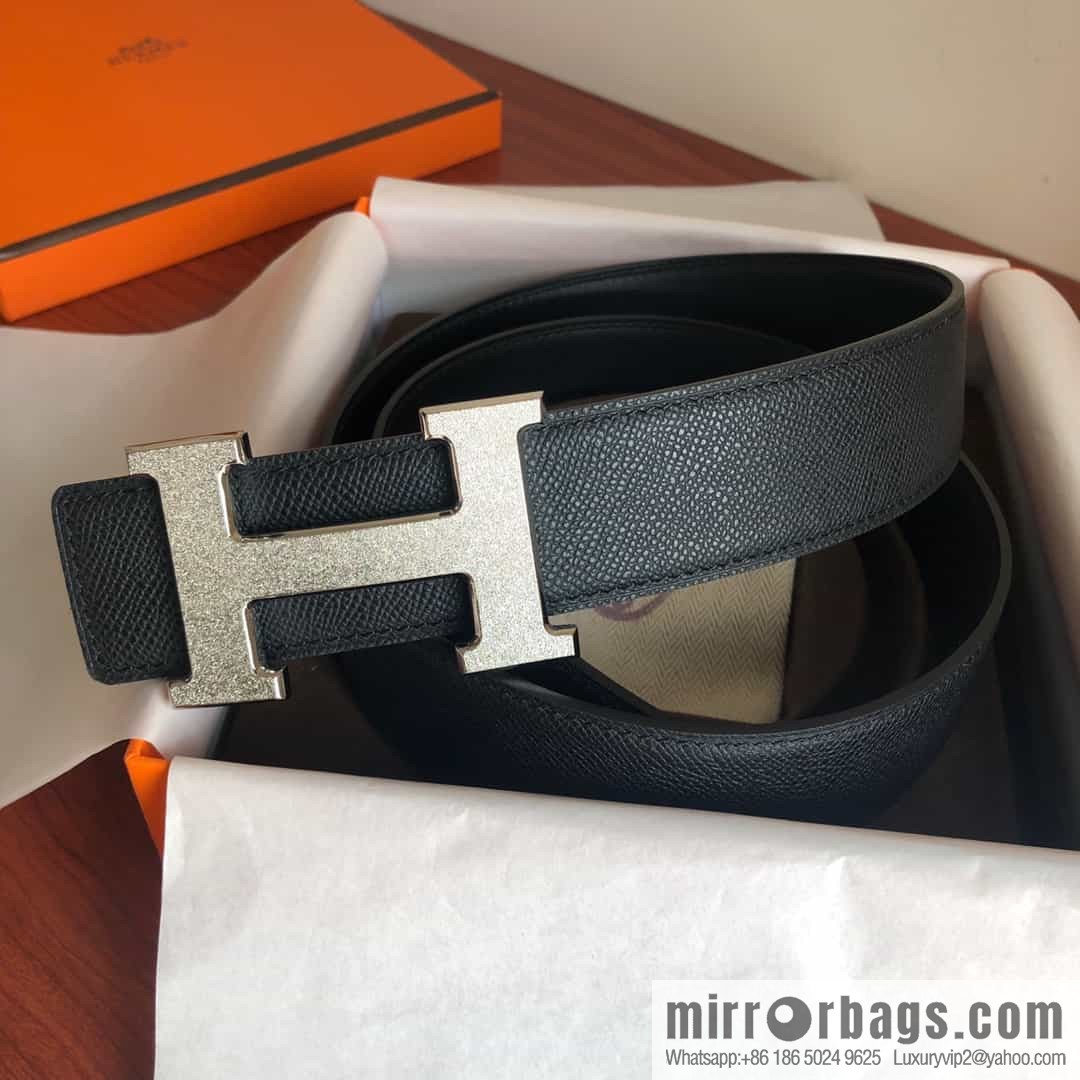 Hermes, Stainless Steel Rolling Sand Metal Buckle Men's 3.8cm Belt
