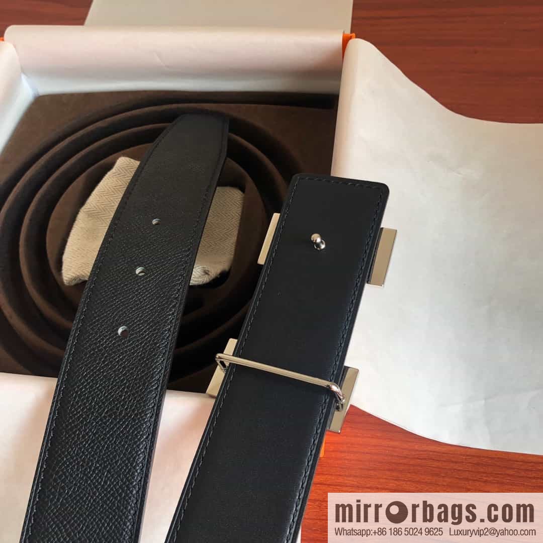 Hermes, Stainless Steel Rolling Sand Metal Buckle Men's 3.8cm Belt