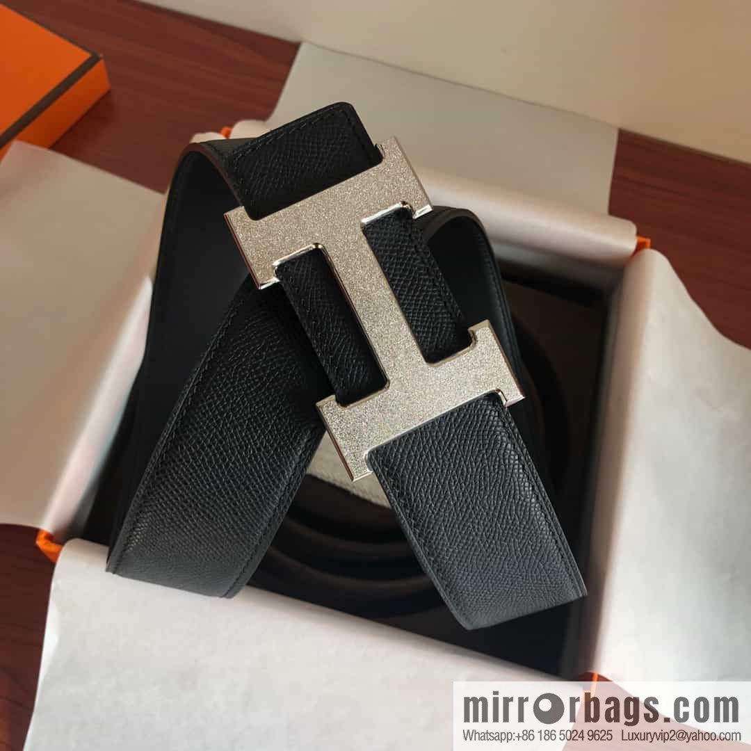 Hermes, Stainless Steel Rolling Sand Metal Buckle Men's 3.8cm Belt