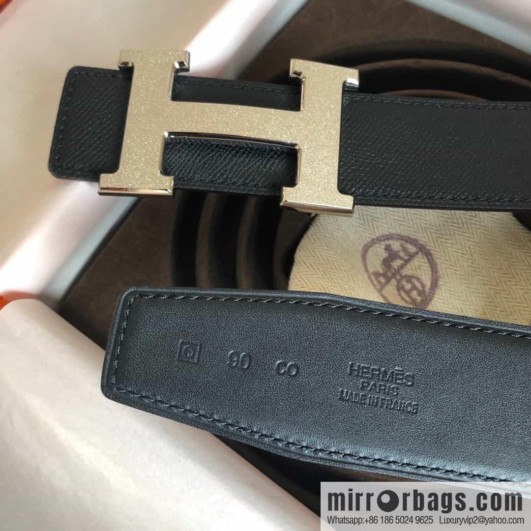 Hermes, Stainless Steel Rolling Sand Metal Buckle Men's 3.8cm Belt