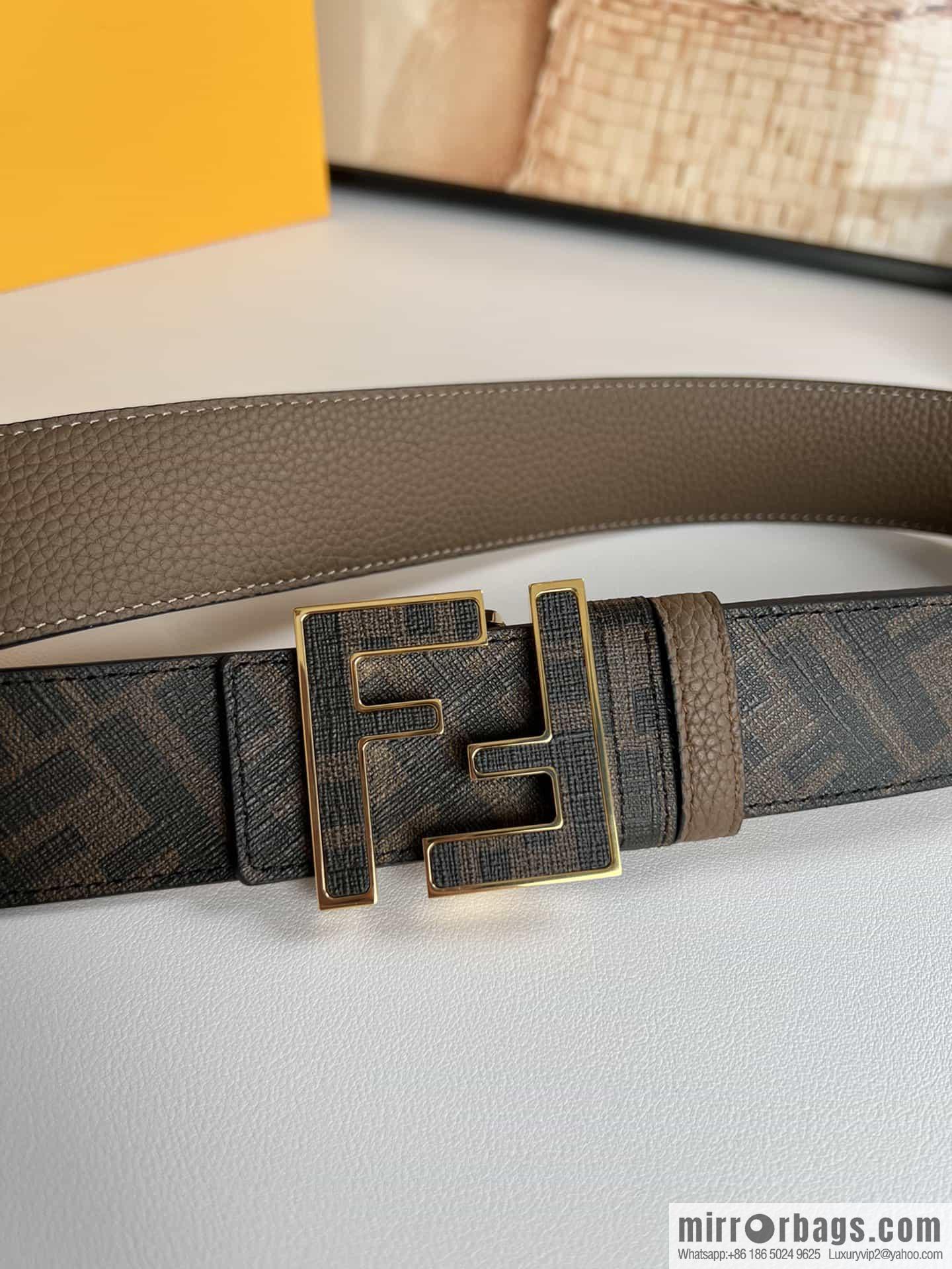 FENDI's latest extraordinary creative gradual change printing dark blue double FF cowhide belt 4.0cm