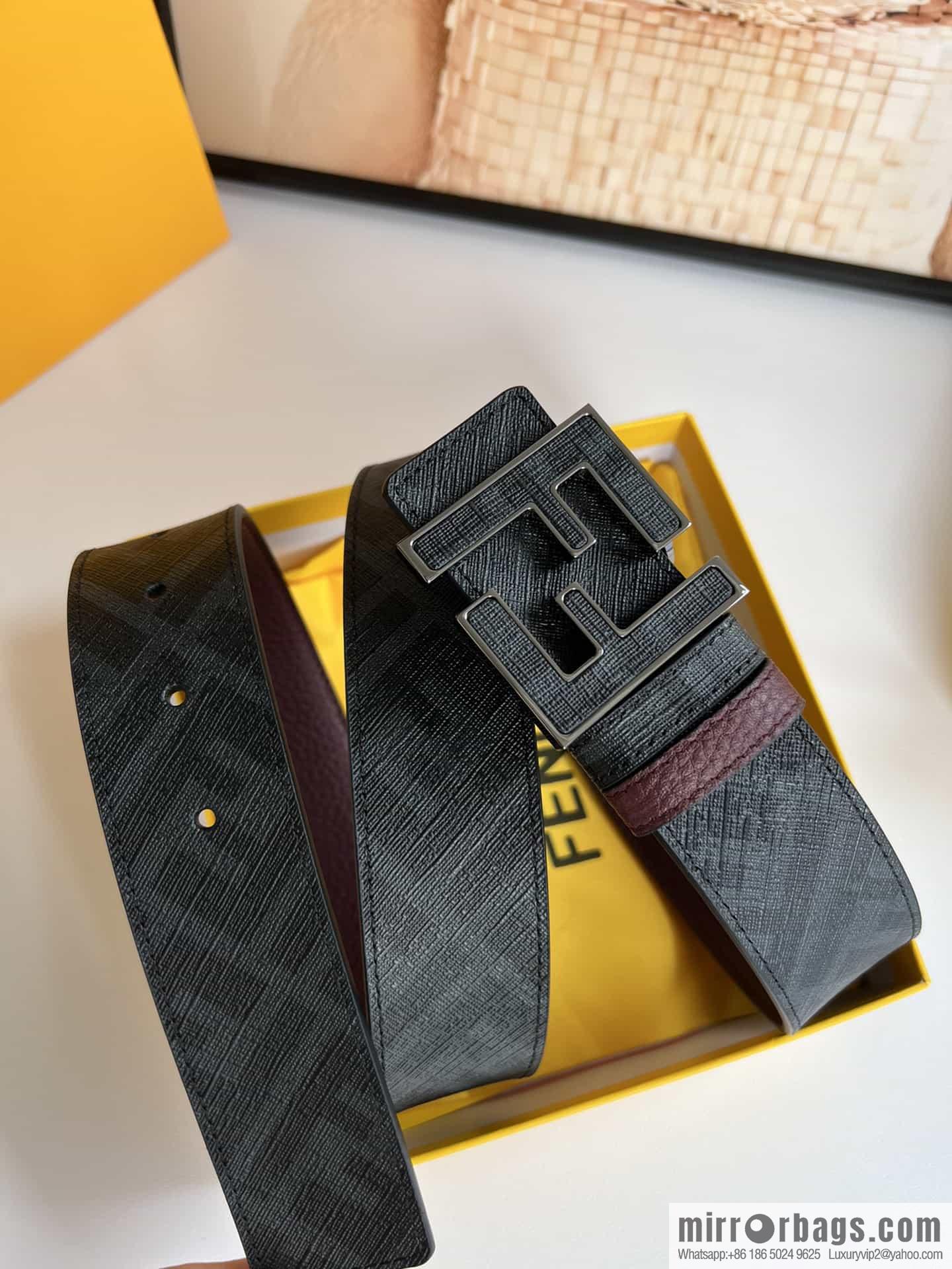 FENDI's latest extraordinary creative gradual change printing dark blue double FF cowhide belt 4.0cm