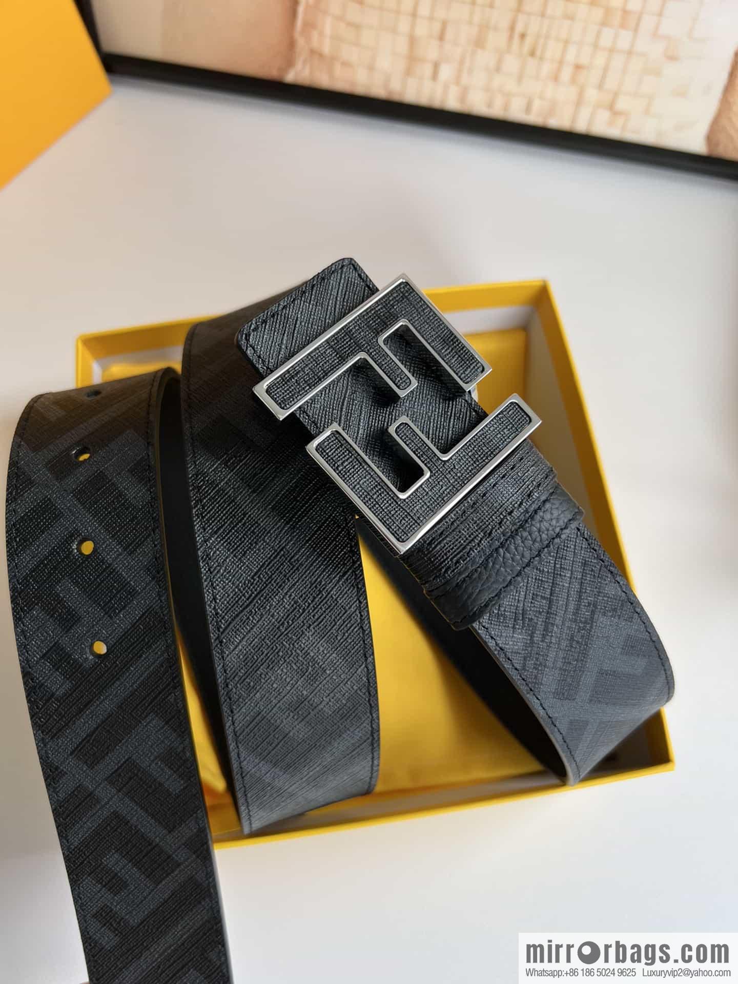 FENDI's latest extraordinary creative gradual change printing dark blue double FF cowhide belt 4.0cm