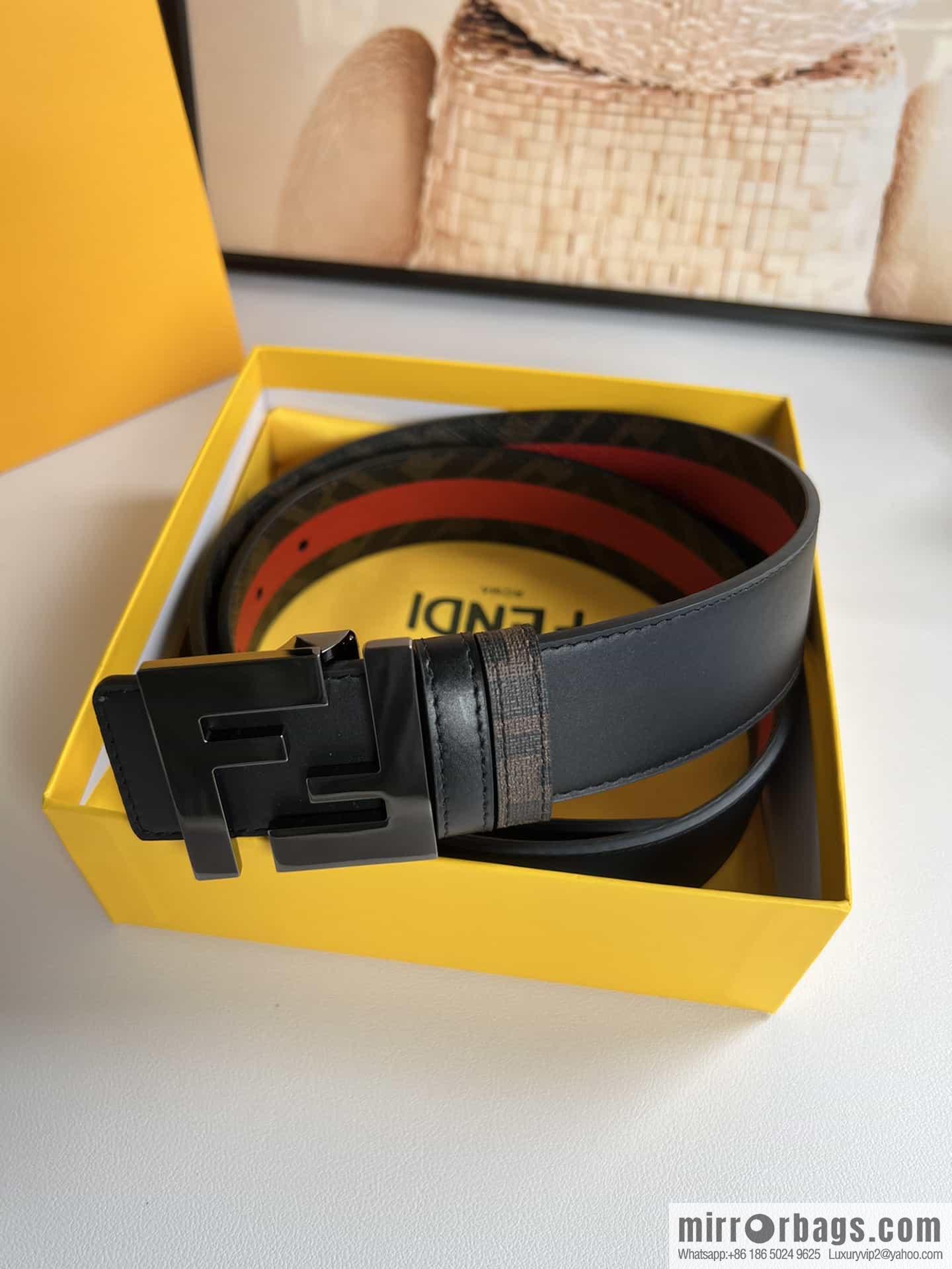FENDI's latest extraordinary creative gradual change printing dark blue double FF cowhide belt 4.0cm