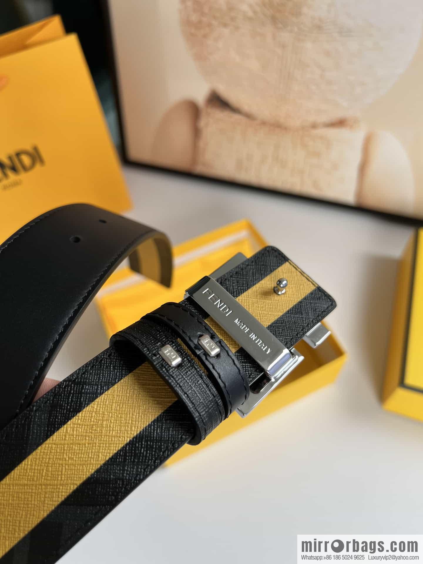 FENDI's latest extraordinary creative gradual change printing dark blue double FF cowhide belt 4.0cm