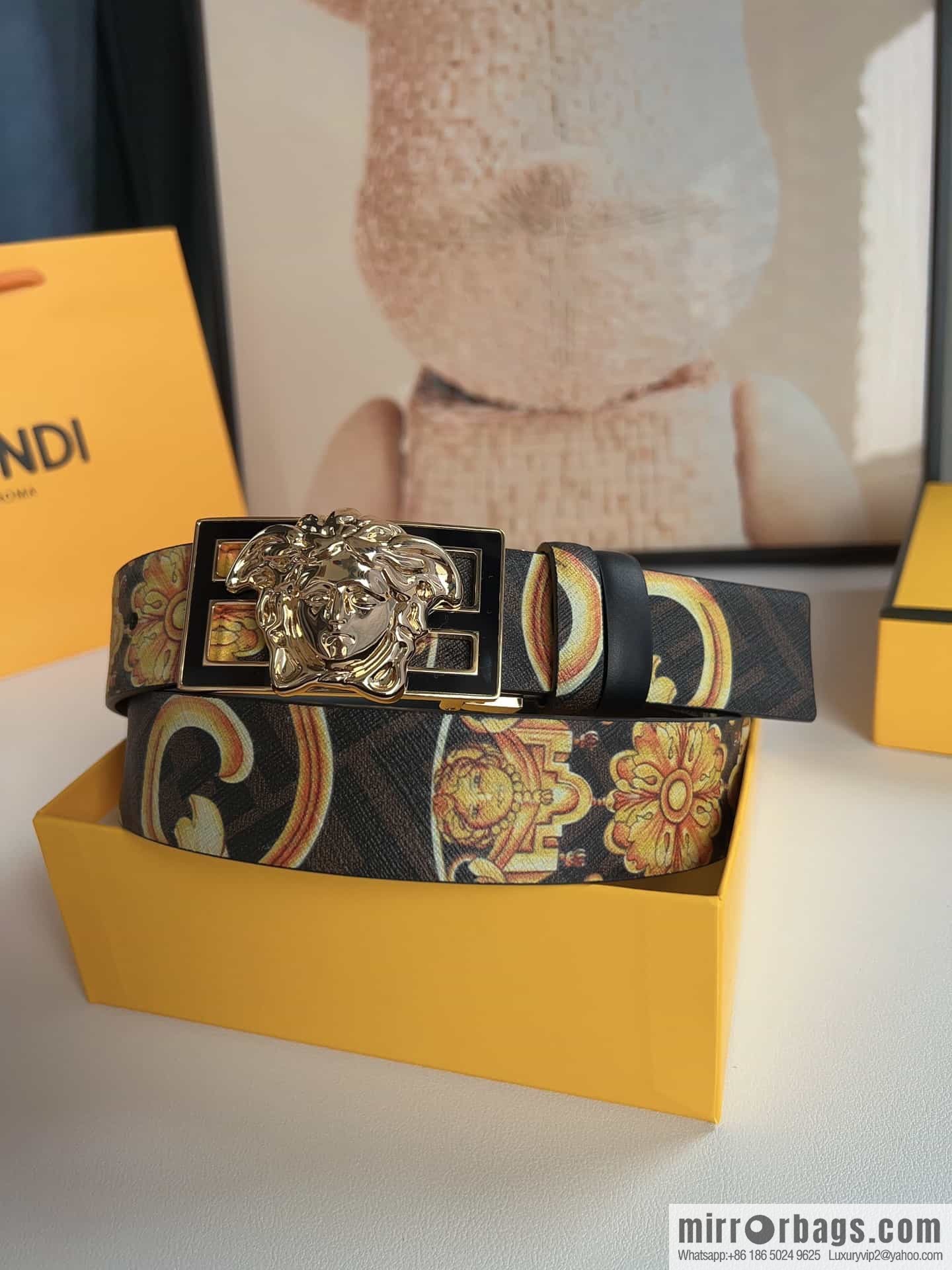 FEND Fendi, Metal Buckle Printed Fabric Cowhide Men's 4.0cm Belt