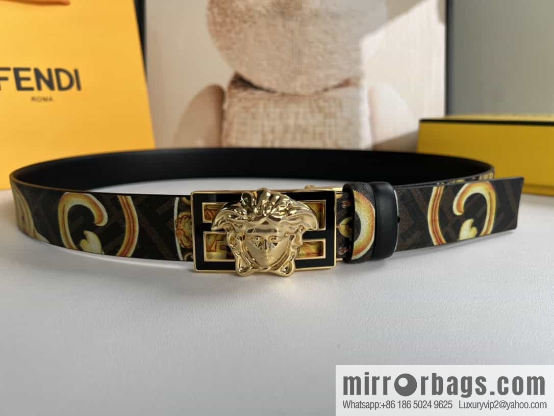 FEND Fendi, Metal Buckle Printed Fabric Cowhide Men's 4.0cm Belt