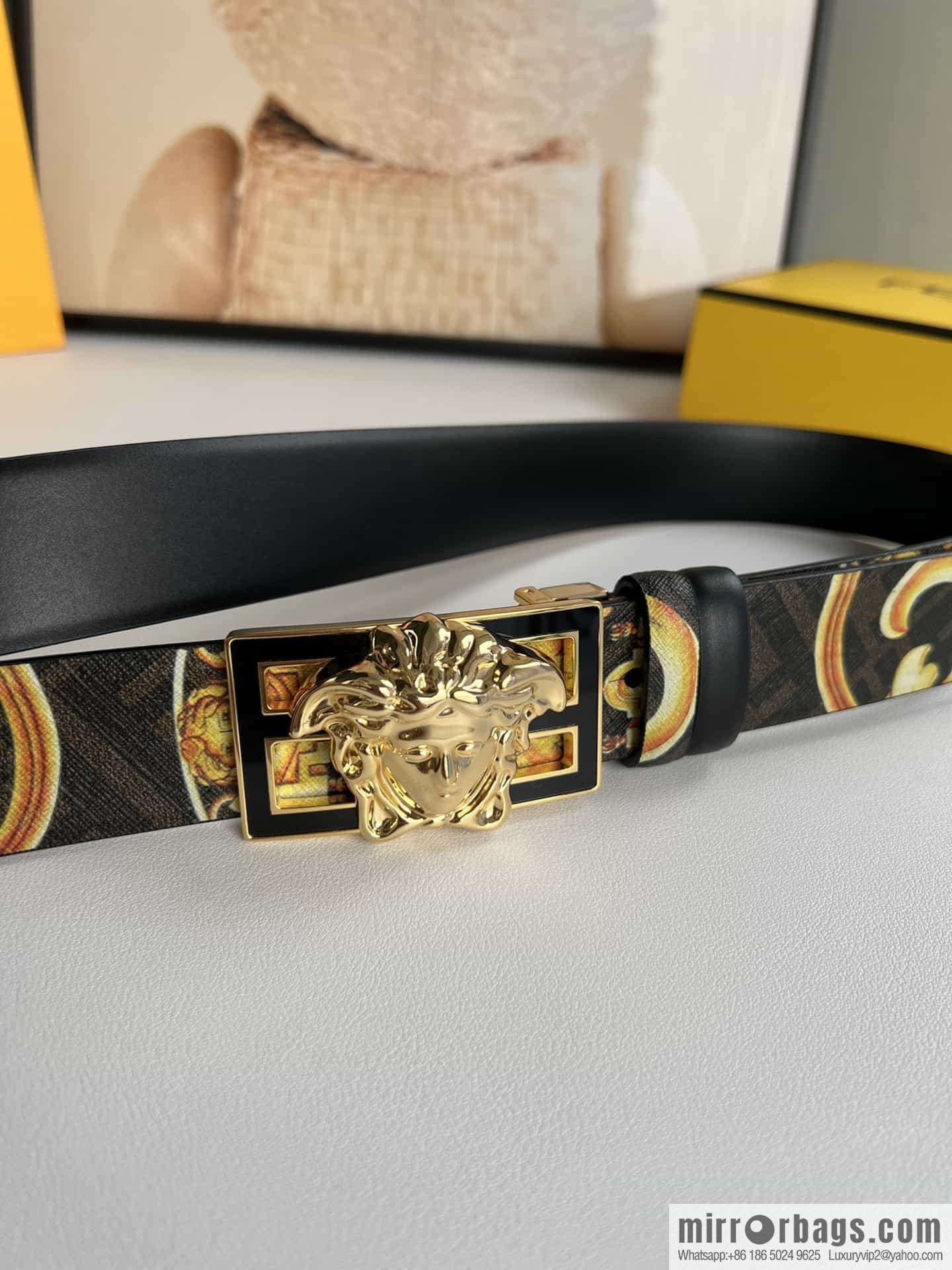 FEND Fendi, Metal Buckle Printed Fabric Cowhide Men's 4.0cm Belt