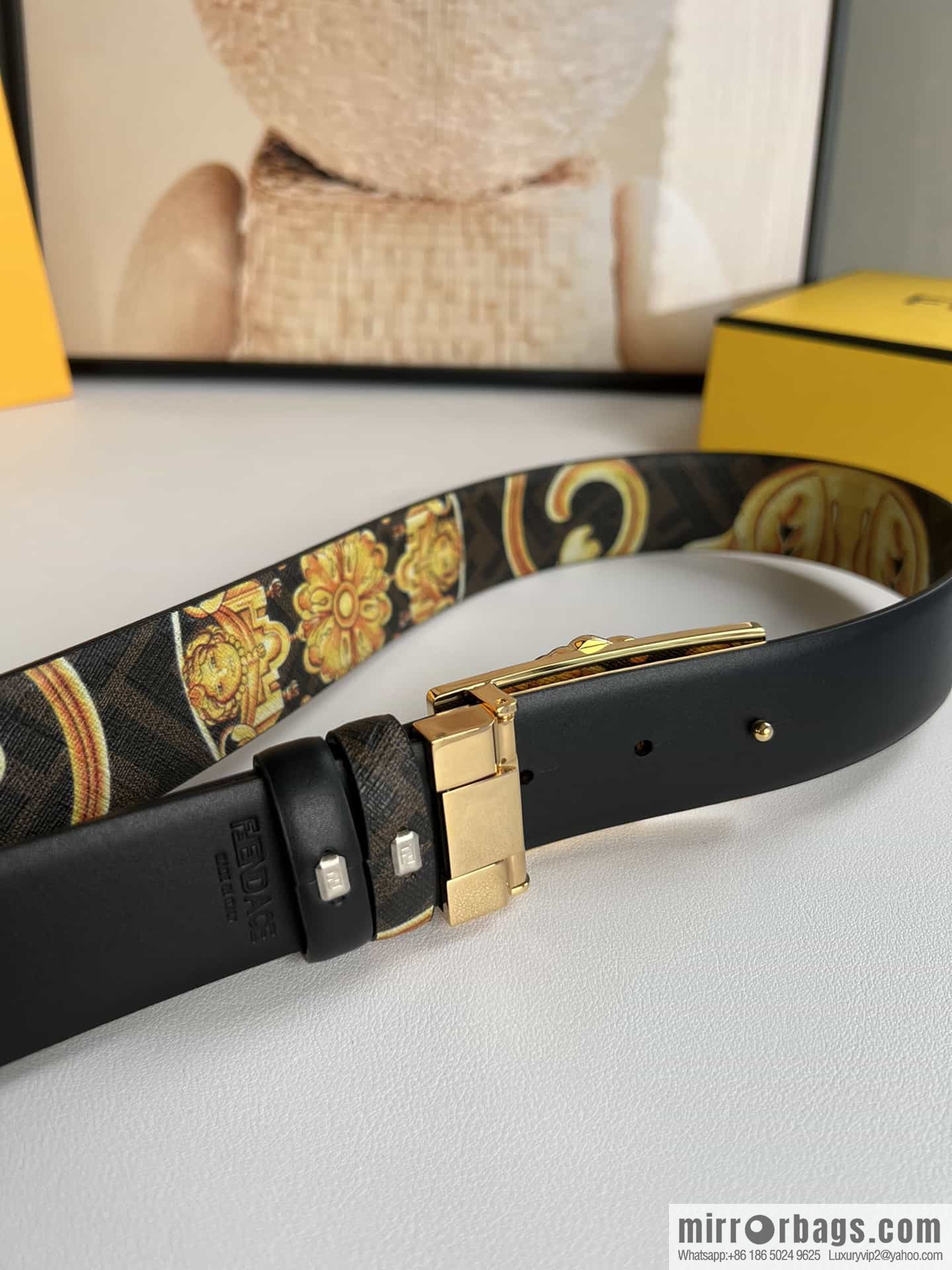 FEND Fendi, Metal Buckle Printed Fabric Cowhide Men's 4.0cm Belt