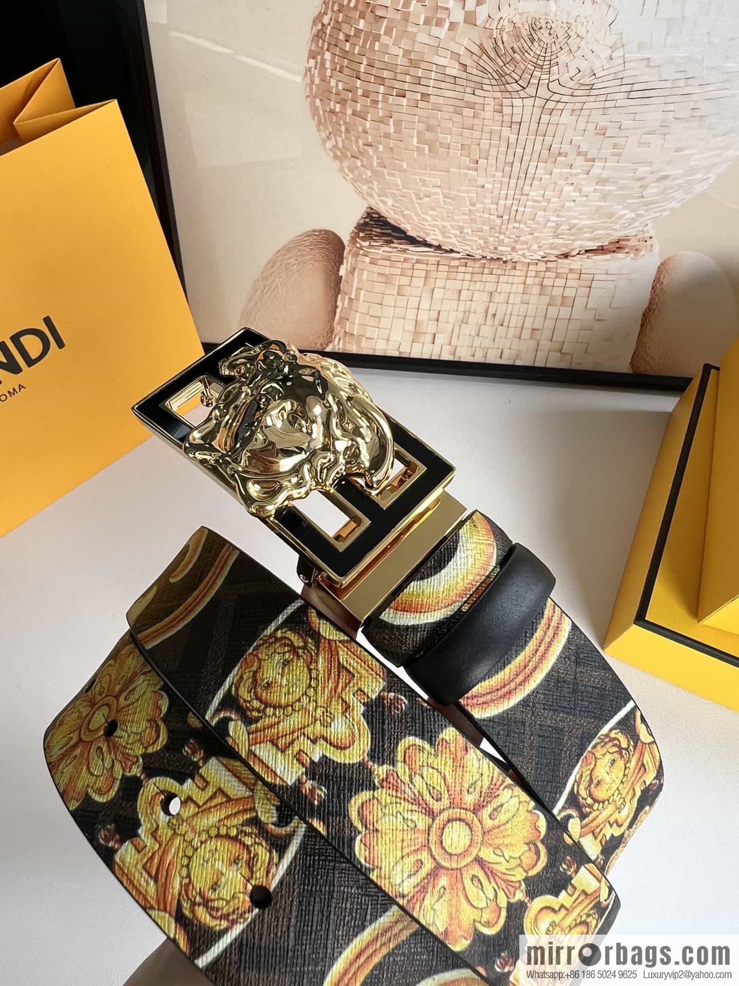 FEND Fendi, Metal Buckle Printed Fabric Cowhide Men's 4.0cm Belt