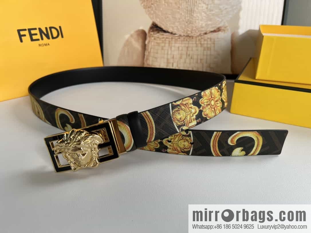 FEND Fendi, Metal Buckle Printed Fabric Cowhide Men's 4.0cm Belt