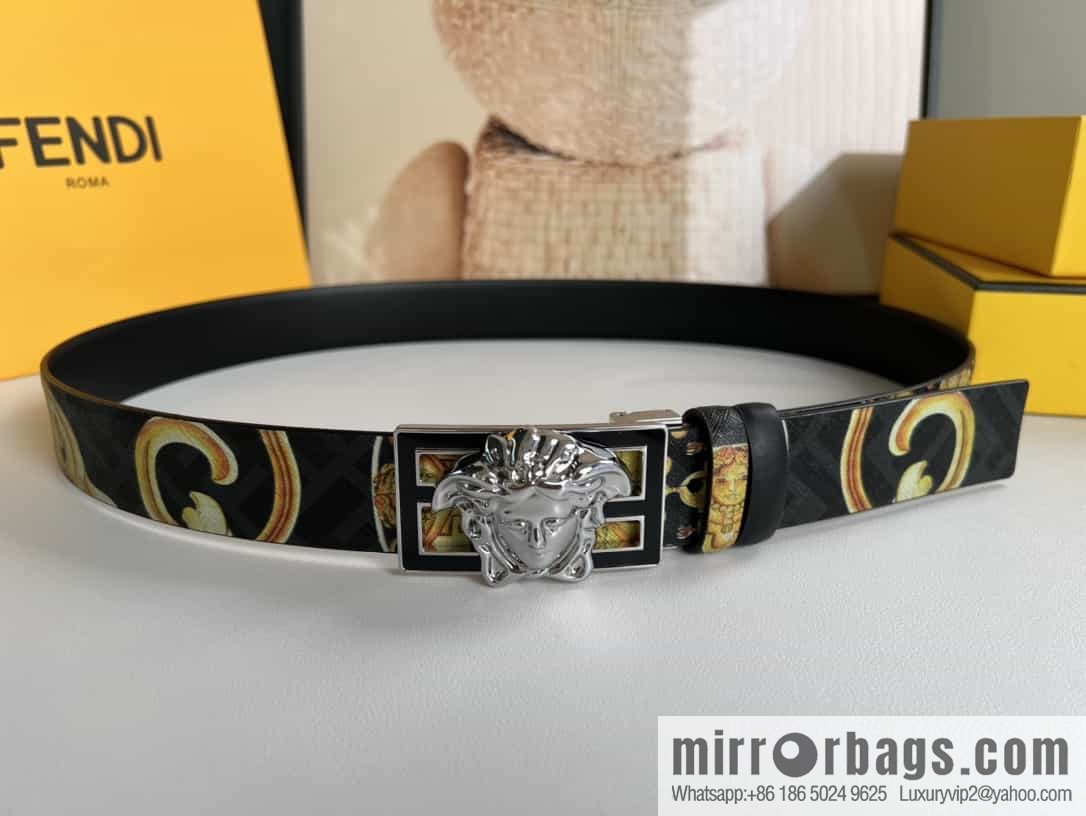 FEND Fendi, Metal Buckle Printed Fabric Cowhide Men's 4.0cm Belt