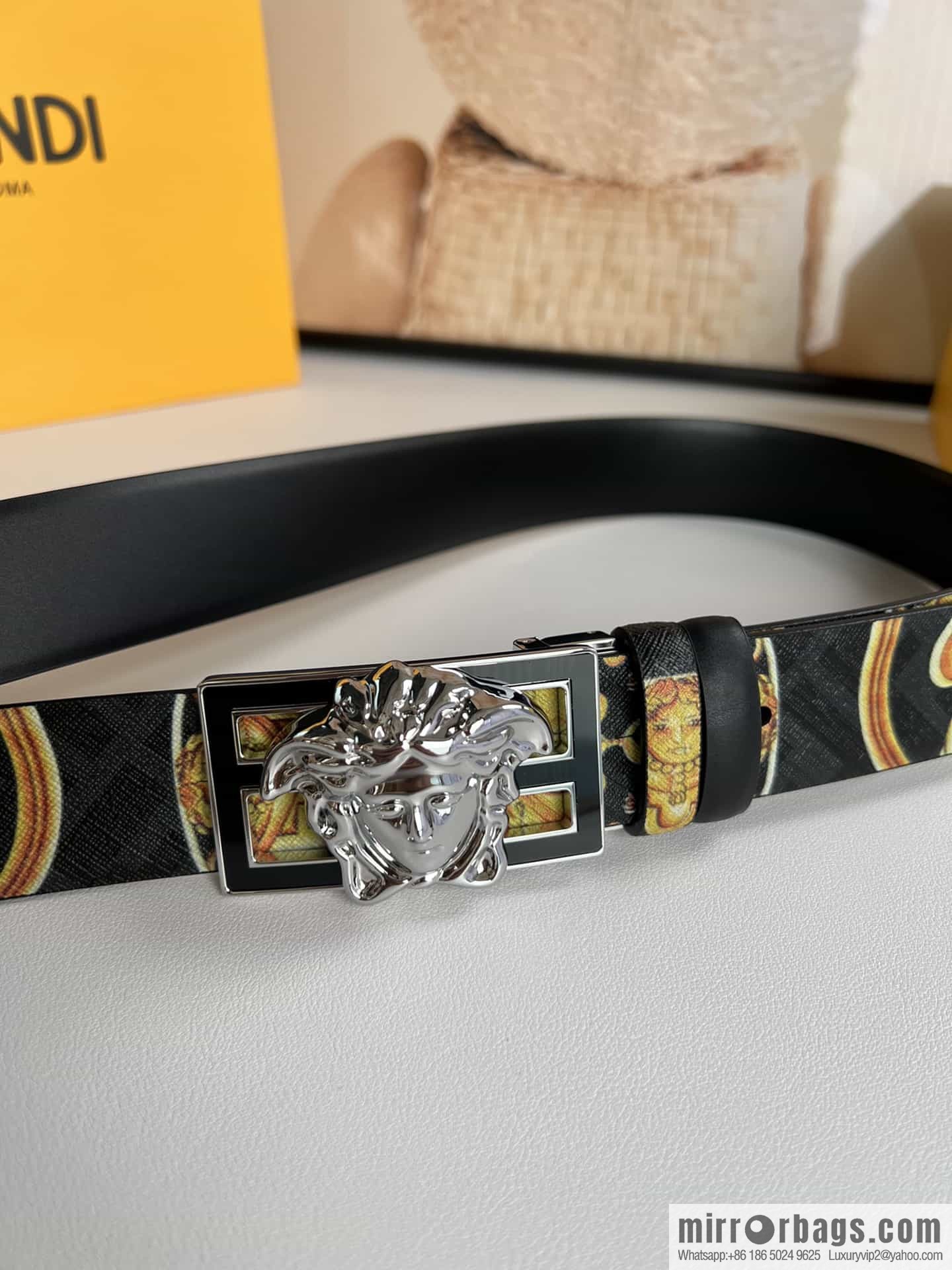 FEND Fendi, Metal Buckle Printed Fabric Cowhide Men's 4.0cm Belt