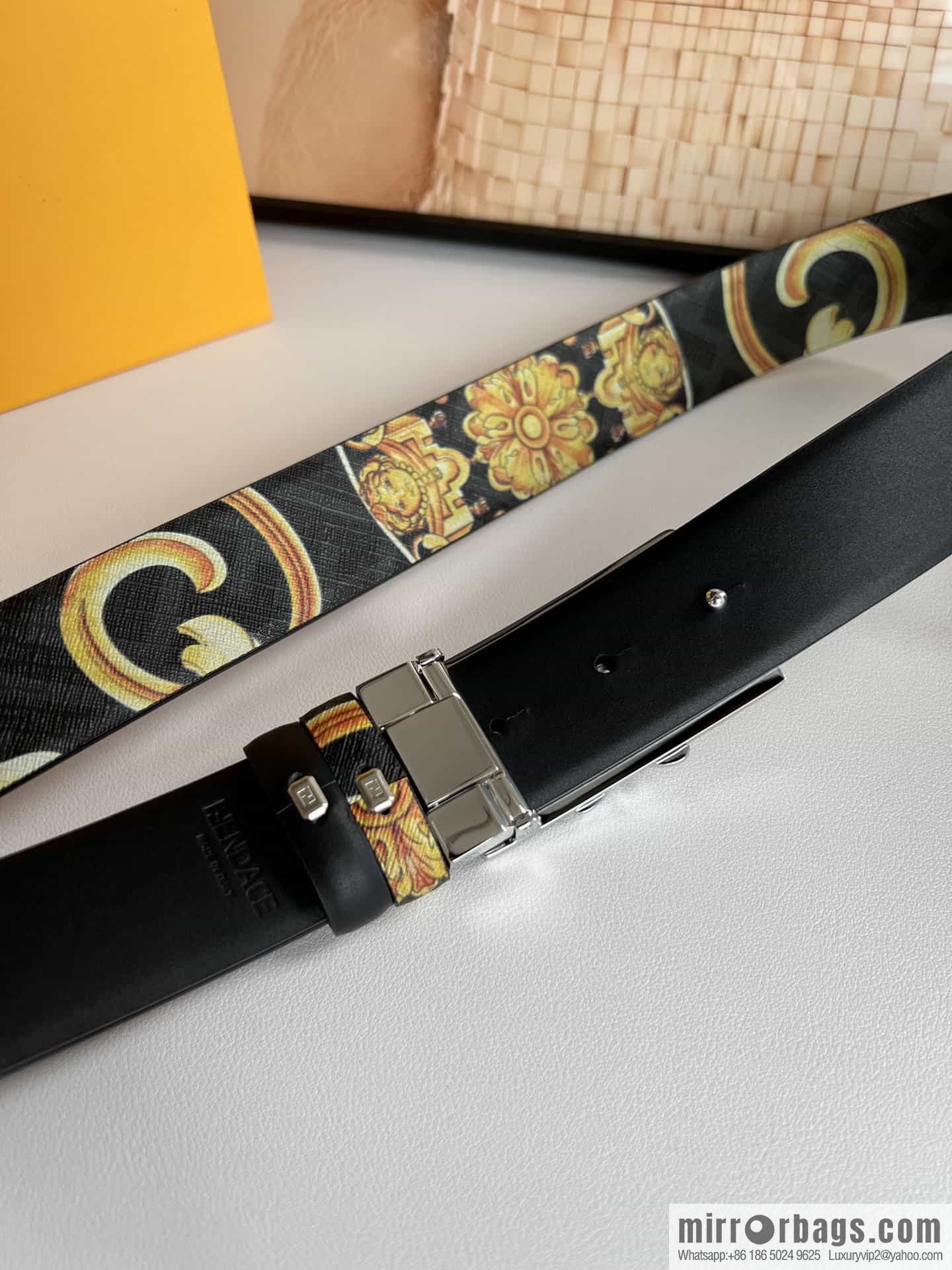 FEND Fendi, Metal Buckle Printed Fabric Cowhide Men's 4.0cm Belt