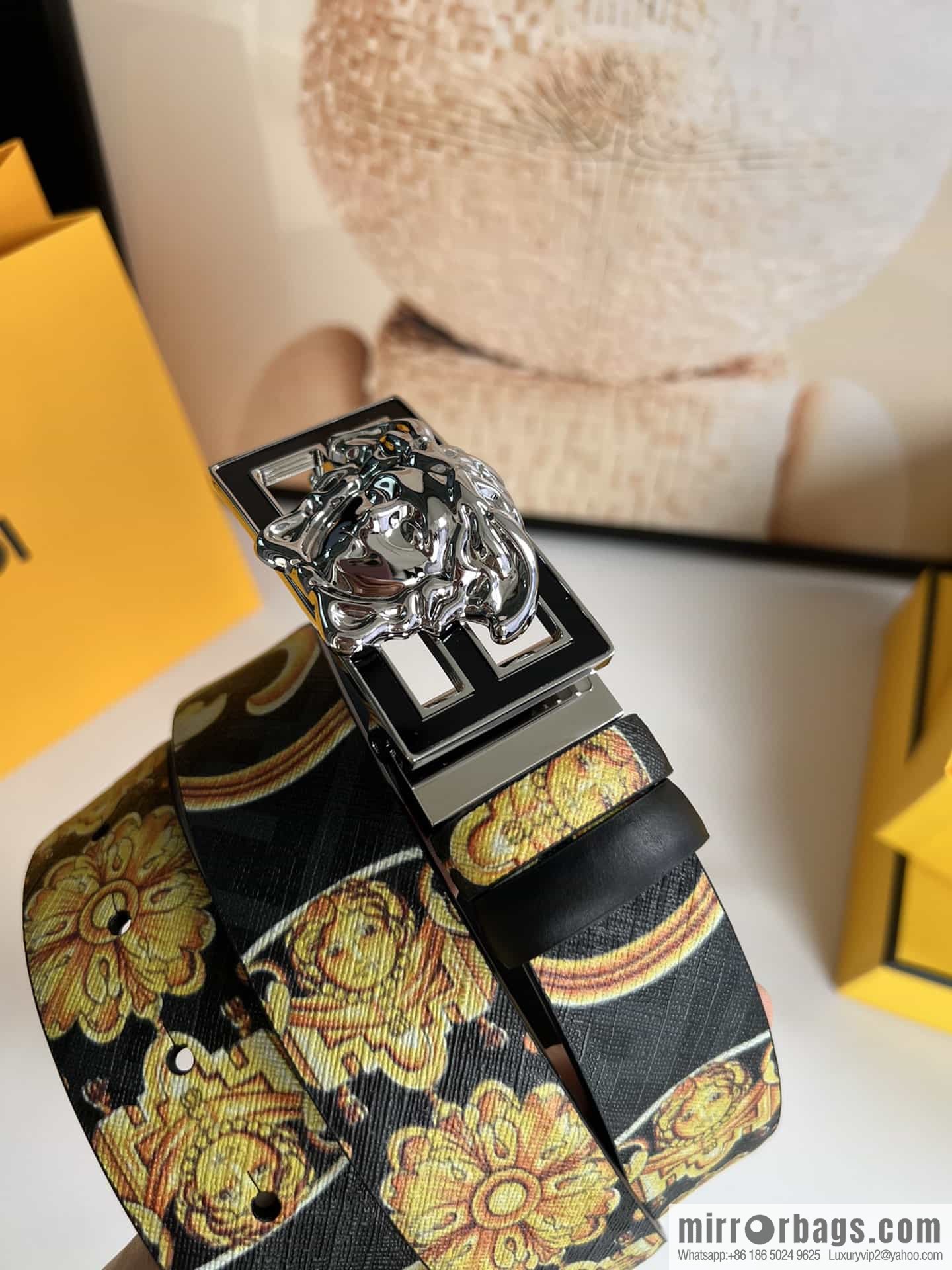 FEND Fendi, Metal Buckle Printed Fabric Cowhide Men's 4.0cm Belt