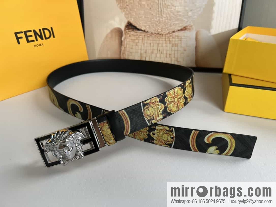 FEND Fendi, Metal Buckle Printed Fabric Cowhide Men's 4.0cm Belt