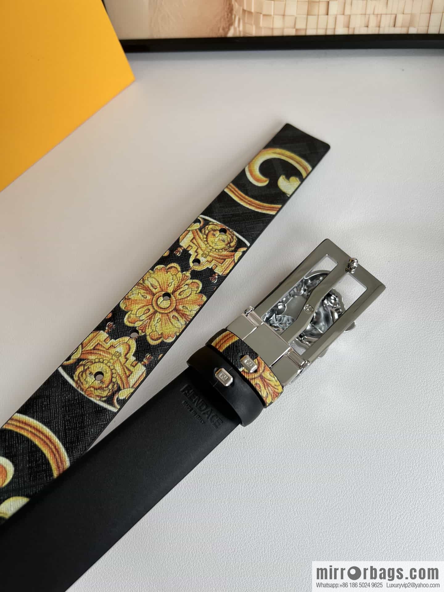 FEND Fendi, Metal Buckle Printed Fabric Cowhide Men's 4.0cm Belt