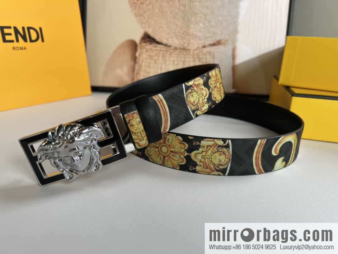 FEND Fendi, Metal Buckle Printed Fabric Cowhide Men's 4.0cm Belt